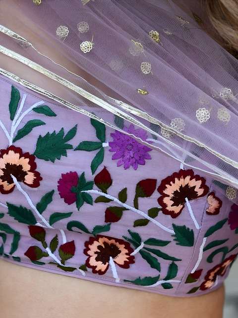 LAVENDER ORGANZA LEHENGA CHOLI WITH FLORAL BLOUSE
