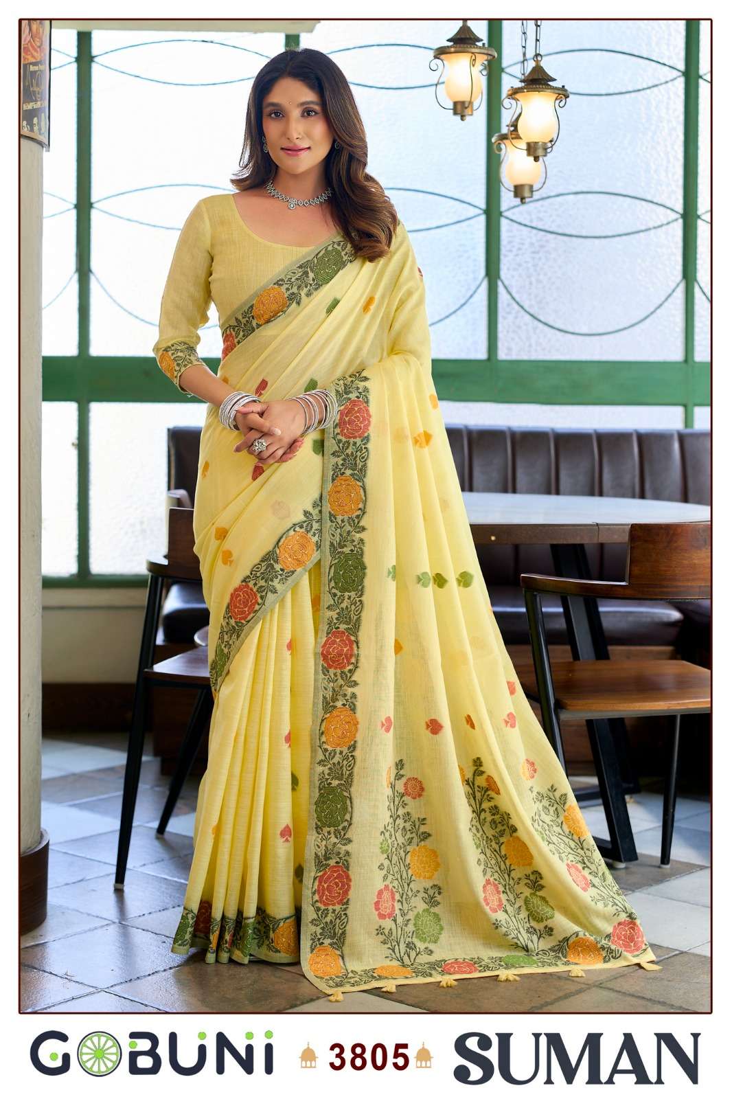 MOST BEAUTIFUL LINEN JACQUARD HANDLOOM SAREE WITH FANCY TASSELS SUMAN CATALOG 