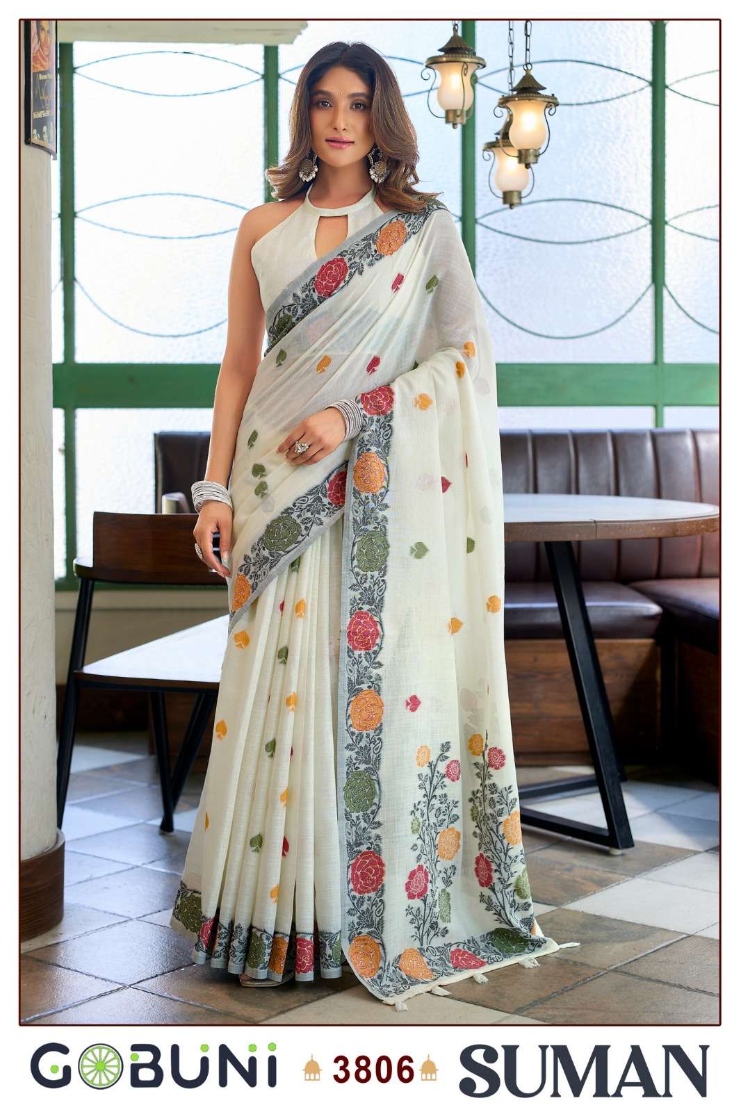 MOST BEAUTIFUL LINEN JACQUARD HANDLOOM SAREE WITH FANCY TASSELS SUMAN CATALOG 