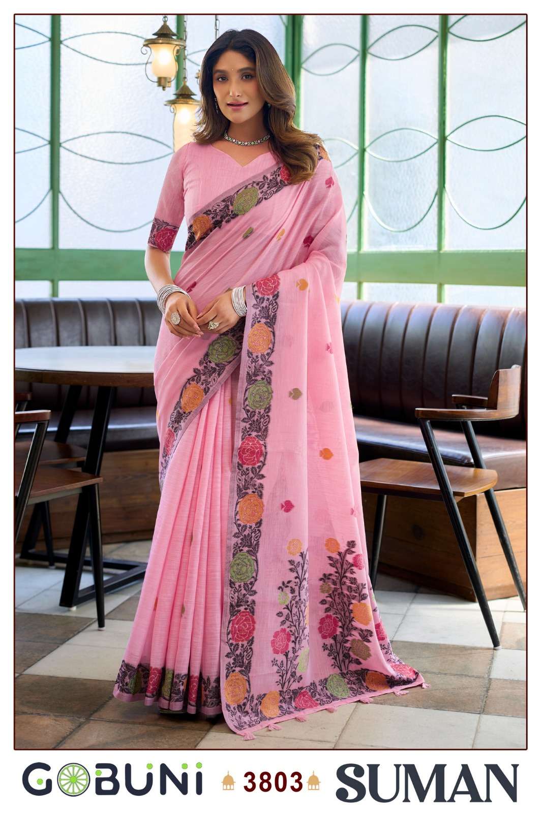 MOST BEAUTIFUL LINEN JACQUARD HANDLOOM SAREE WITH FANCY TASSELS SUMAN CATALOG 