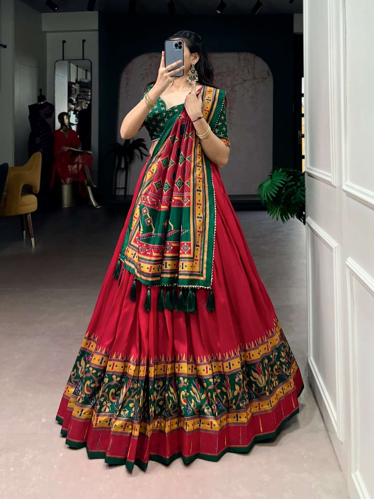 MOST TREANDING LEHENGA TASAR SILK PRINTED WITH ICONIC SPARKLE
