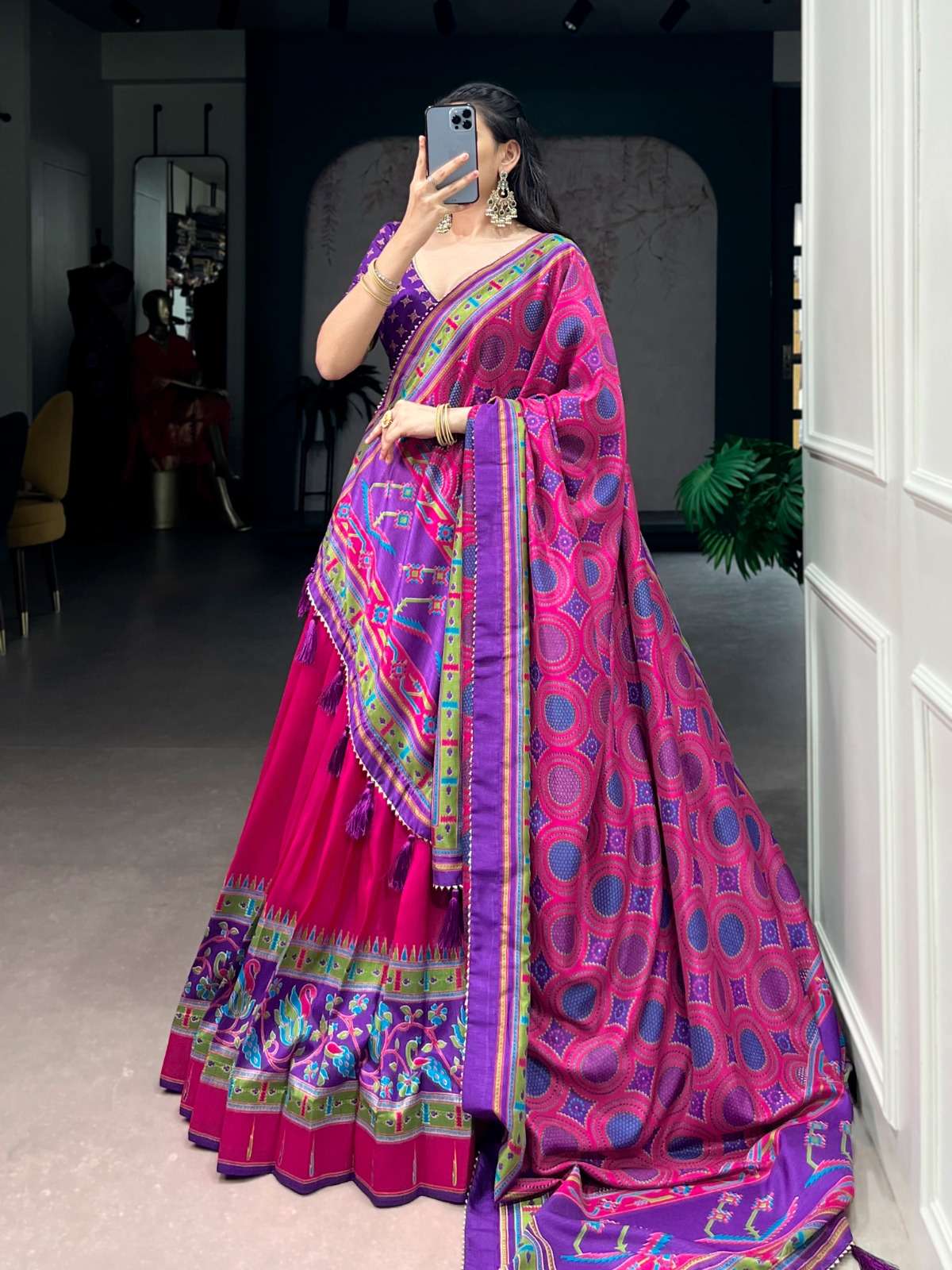 MOST TREANDING LEHENGA TASAR SILK PRINTED WITH ICONIC SPARKLE