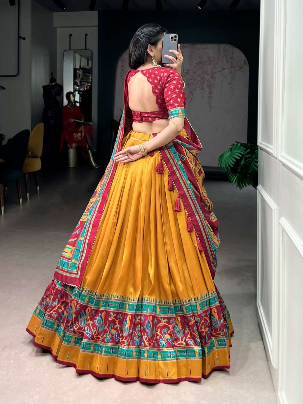 MOST TREANDING LEHENGA TASAR SILK PRINTED WITH ICONIC SPARKLE