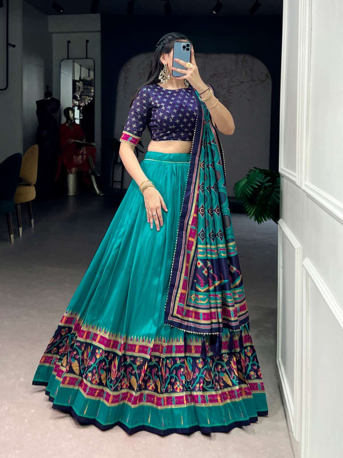 MOST TREANDING LEHENGA TASAR SILK PRINTED WITH ICONIC SPARKLE