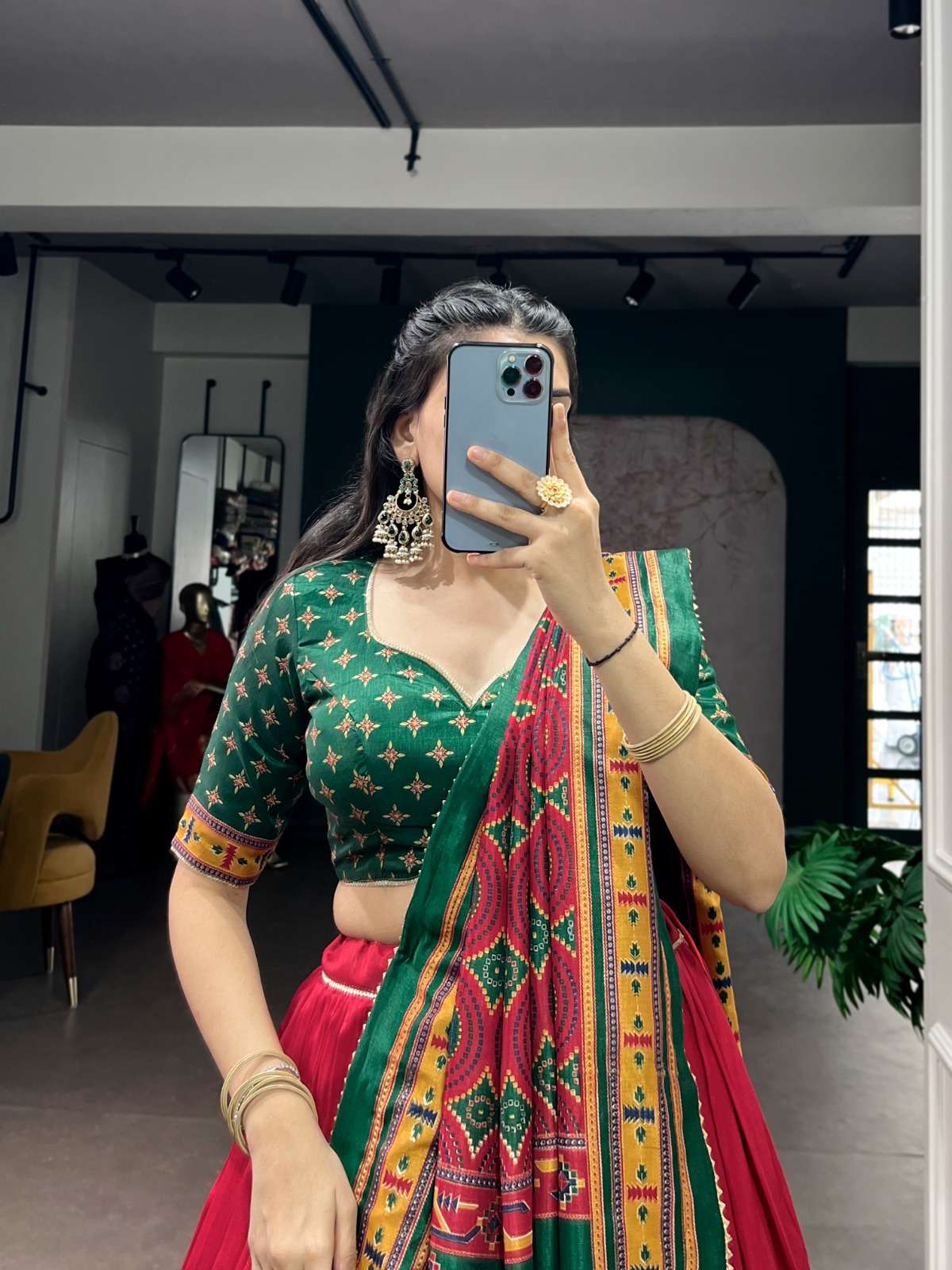 MOST TREANDING LEHENGA TASAR SILK PRINTED WITH ICONIC SPARKLE