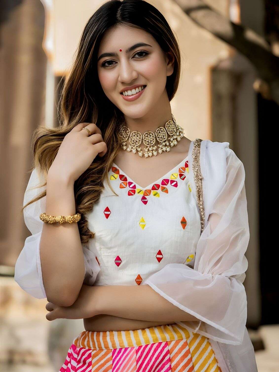 MOST TREANDING MULTICOLOUR LEHERIYA PRINTED LEHENGA CHOLI WITH WHITE DUPATTA 