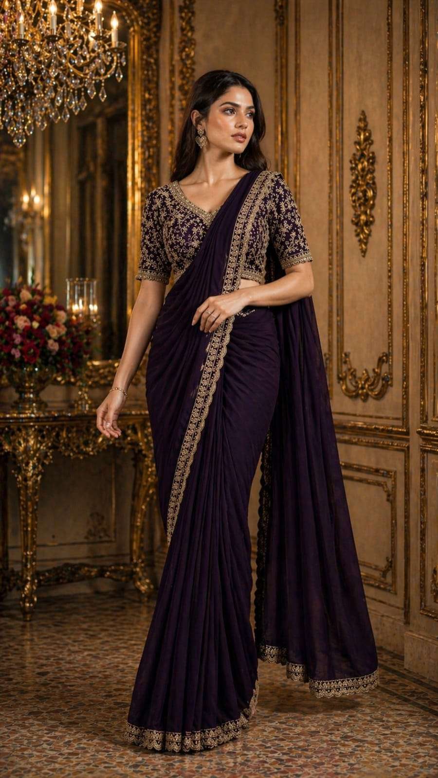 MOST TREANDING READY TO WEAR SAREE WITH BEADS WORK BLOUSE  COLLECTION
