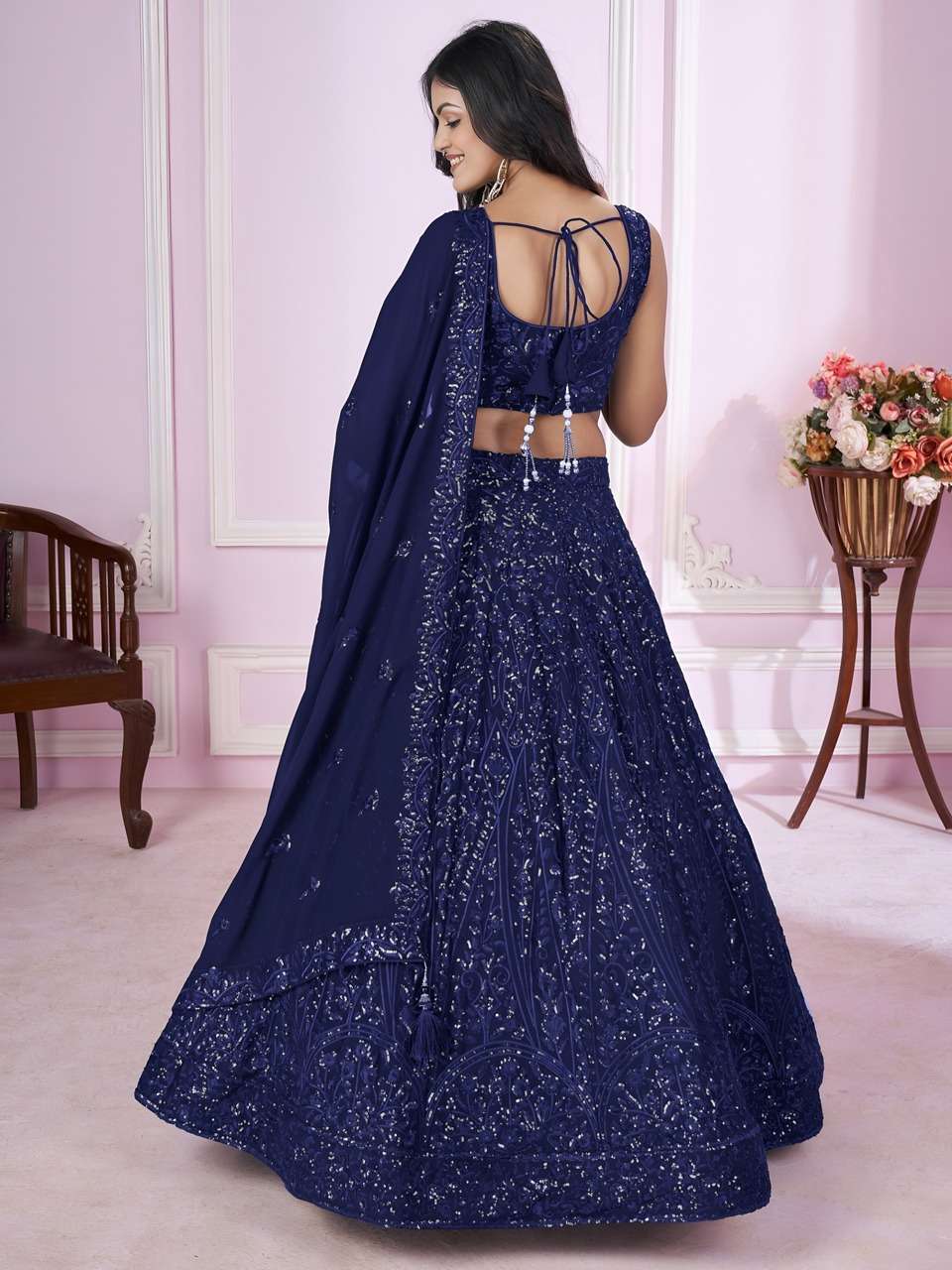 NAVY BLUE SEQUENCE EMBROIDERY DESIGNER LEHENGA CHOLI 
