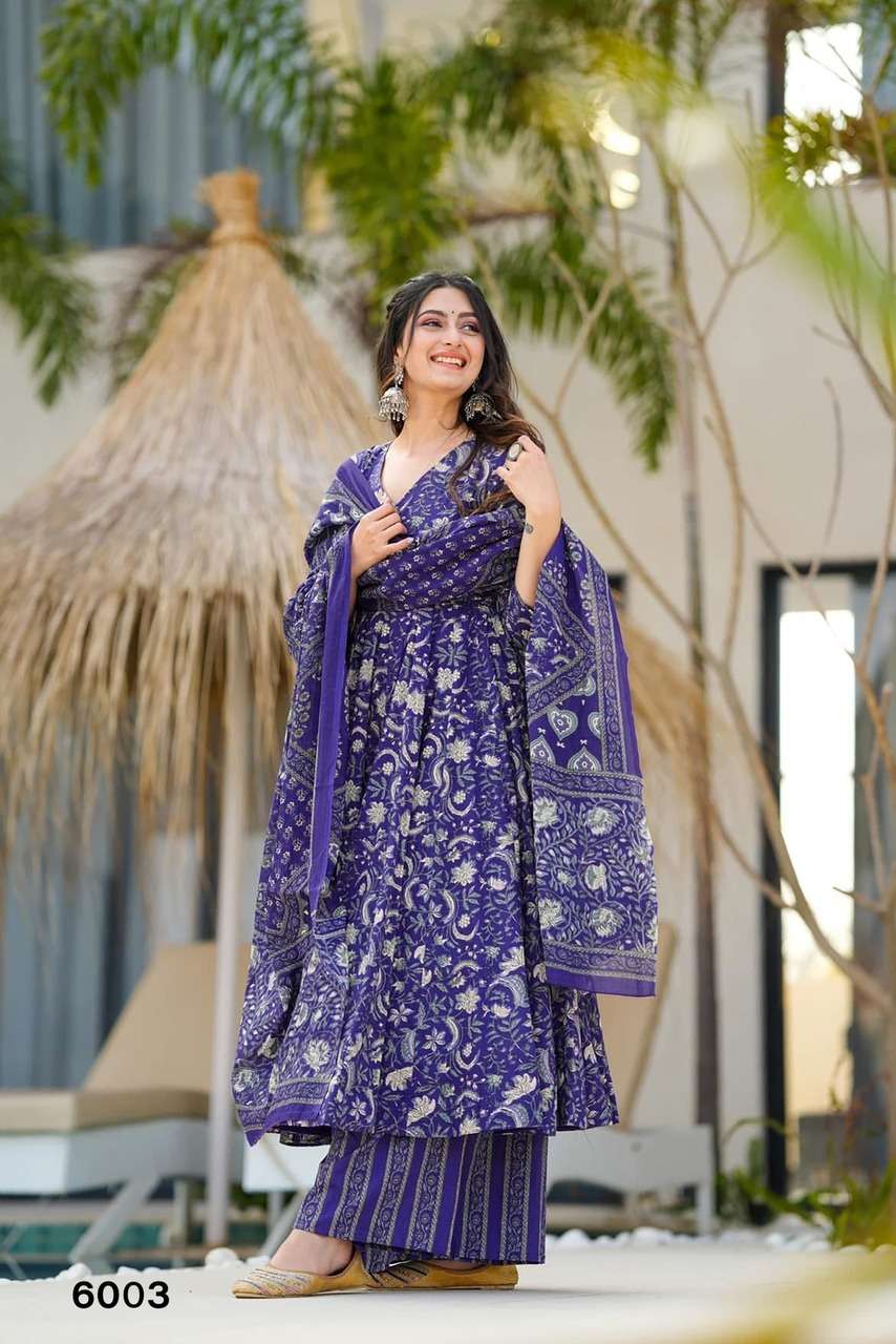 NEW LAUNCHING MASLIN WITH HEAVY DIGITAL PRINT ANARKALI STYLE DRESS COLLECTION VYOMA VOL 6         