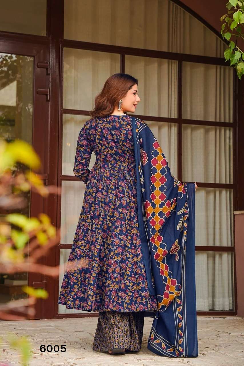 NEW LAUNCHING MASLIN WITH HEAVY DIGITAL PRINT ANARKALI STYLE DRESS COLLECTION VYOMA VOL 6         