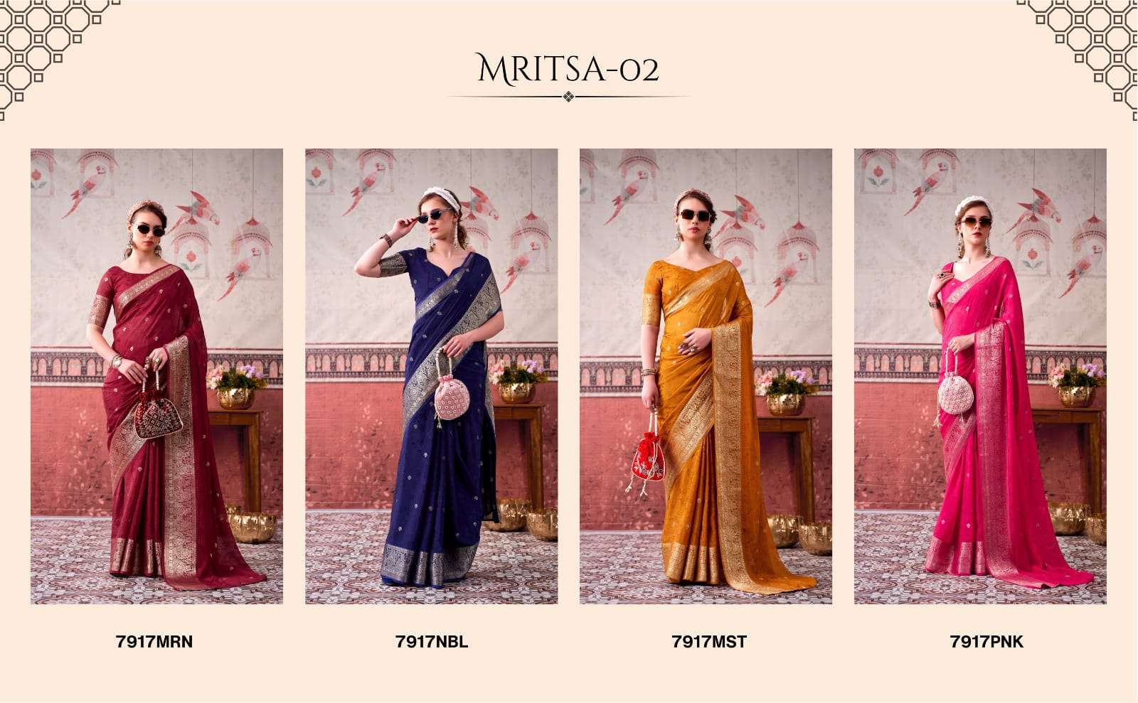NEW LAUNCHING MOST TREANDING CHINON SAREE SELF PRINTED WITH ZARI WEAVING WORK COLLECTION MRISTA-02