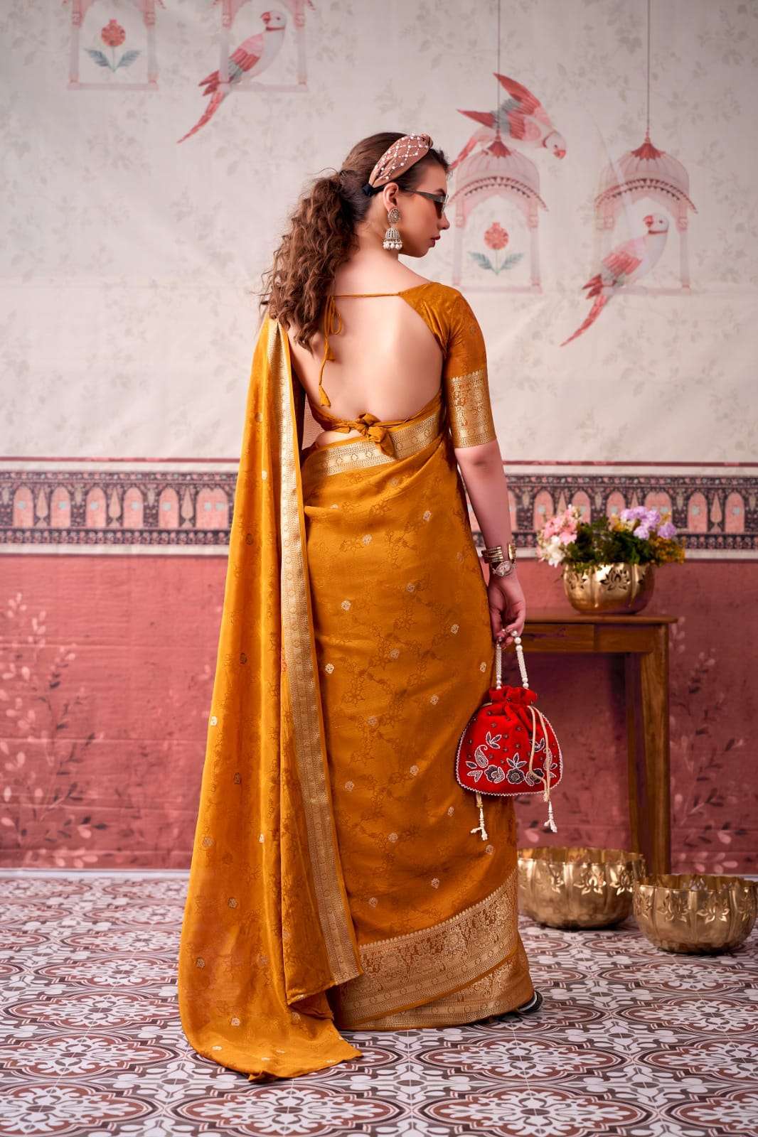 NEW LAUNCHING MOST TREANDING CHINON SAREE SELF PRINTED WITH ZARI WEAVING WORK COLLECTION MRISTA-02