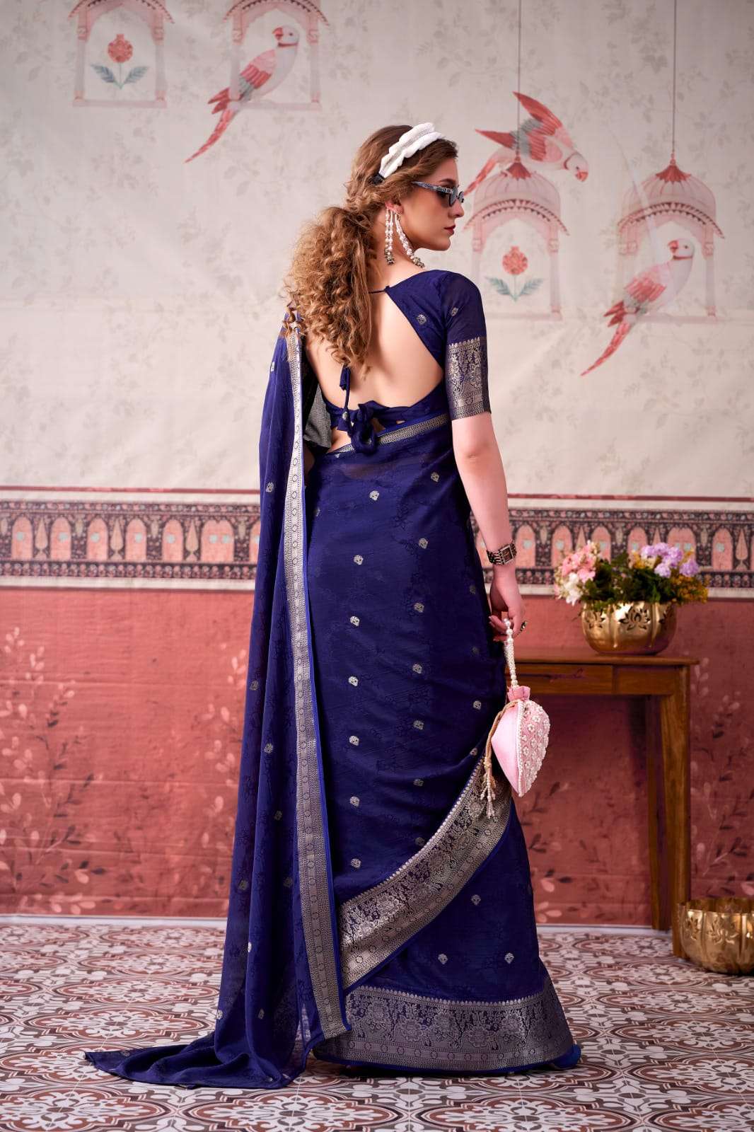 NEW LAUNCHING MOST TREANDING CHINON SAREE SELF PRINTED WITH ZARI WEAVING WORK COLLECTION MRISTA-02