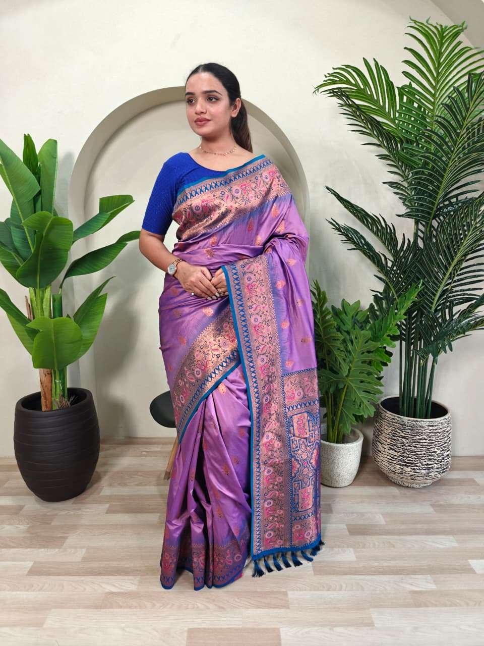 PAITHANI SILK SAREE WITH UNIQUE PEACOCK MOTIFS AND MEENAKARI WORK IN BORDER AND BANARASI MOTIFS