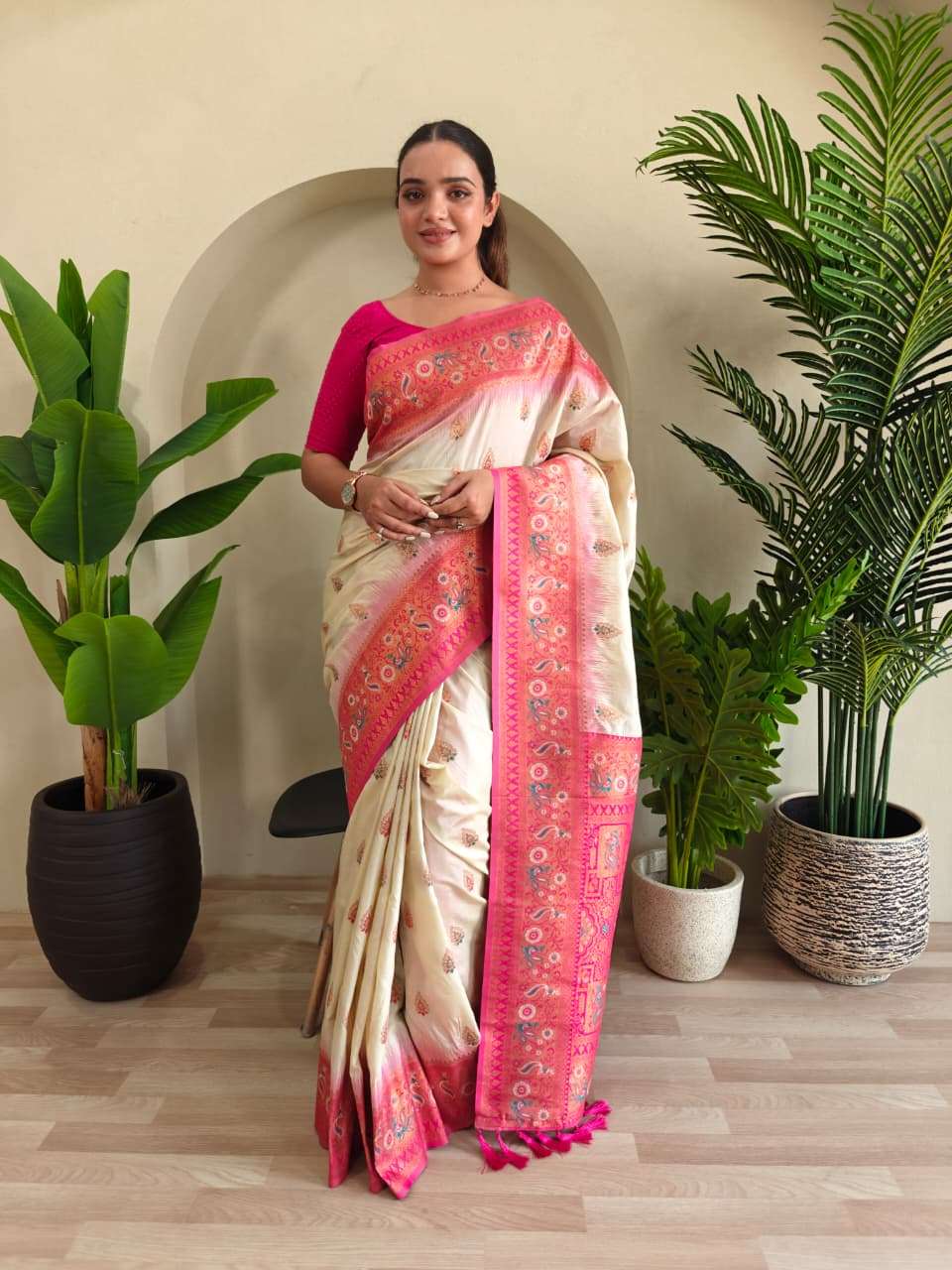 PAITHANI SILK SAREE WITH UNIQUE PEACOCK MOTIFS AND MEENAKARI WORK IN BORDER AND BANARASI MOTIFS