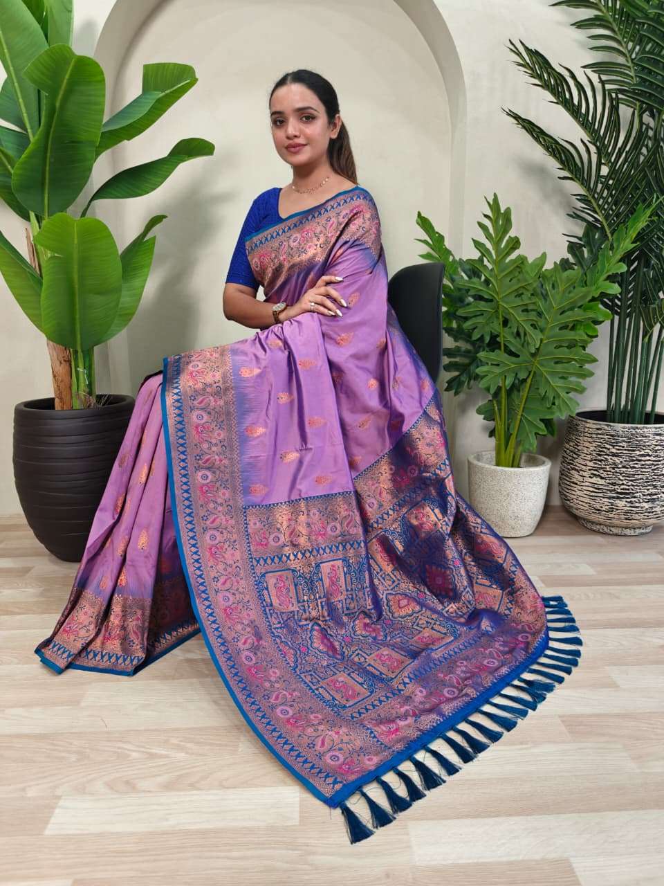 PAITHANI SILK SAREE WITH UNIQUE PEACOCK MOTIFS AND MEENAKARI WORK IN BORDER AND BANARASI MOTIFS
