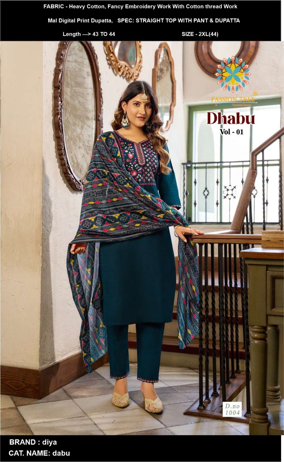 PASSION LAUNCHING NEW STRAIGHT KURTI WITH PANT & DUPATTA DHABU VOL-1