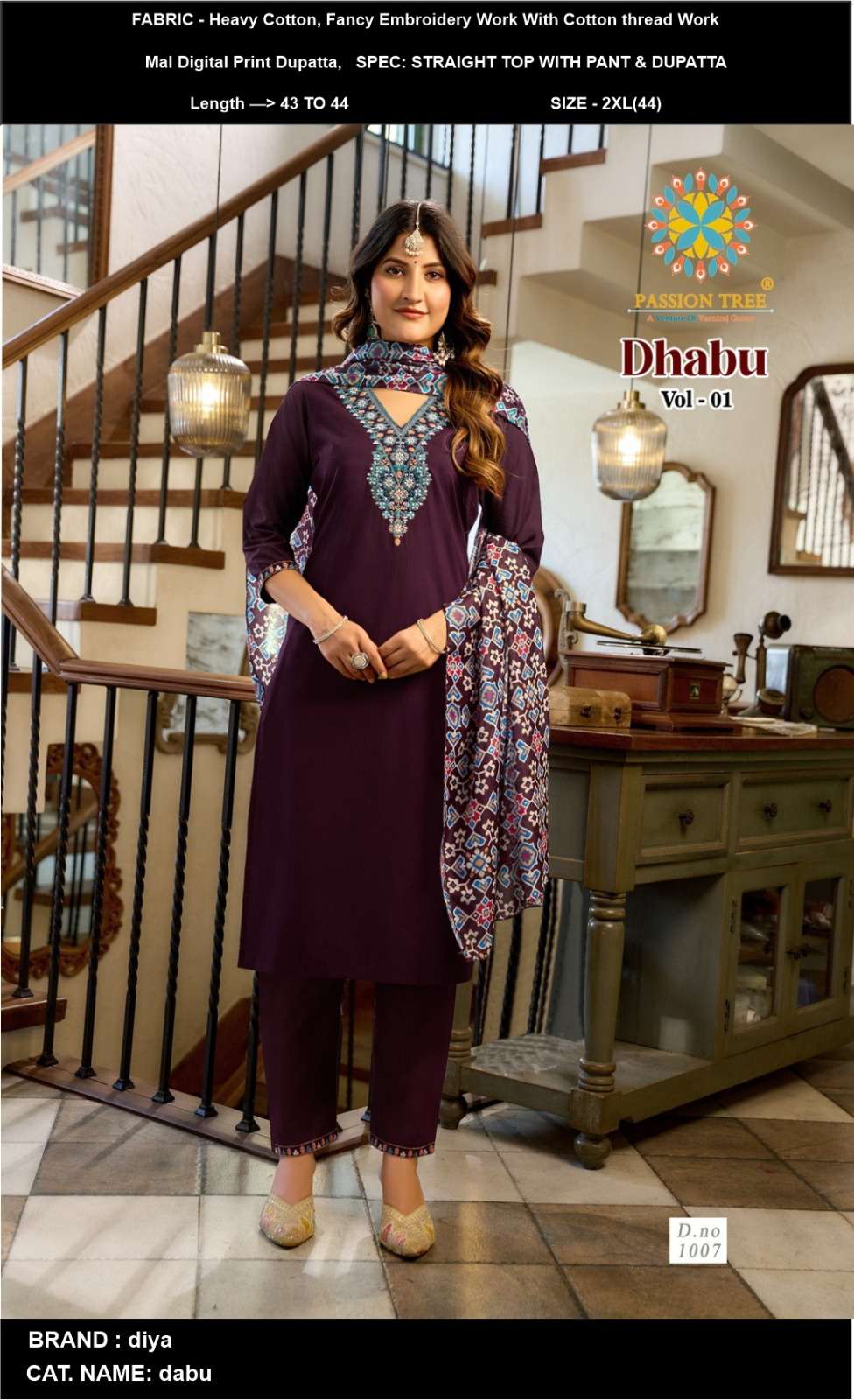 PASSION LAUNCHING NEW STRAIGHT KURTI WITH PANT & DUPATTA DHABU VOL-1