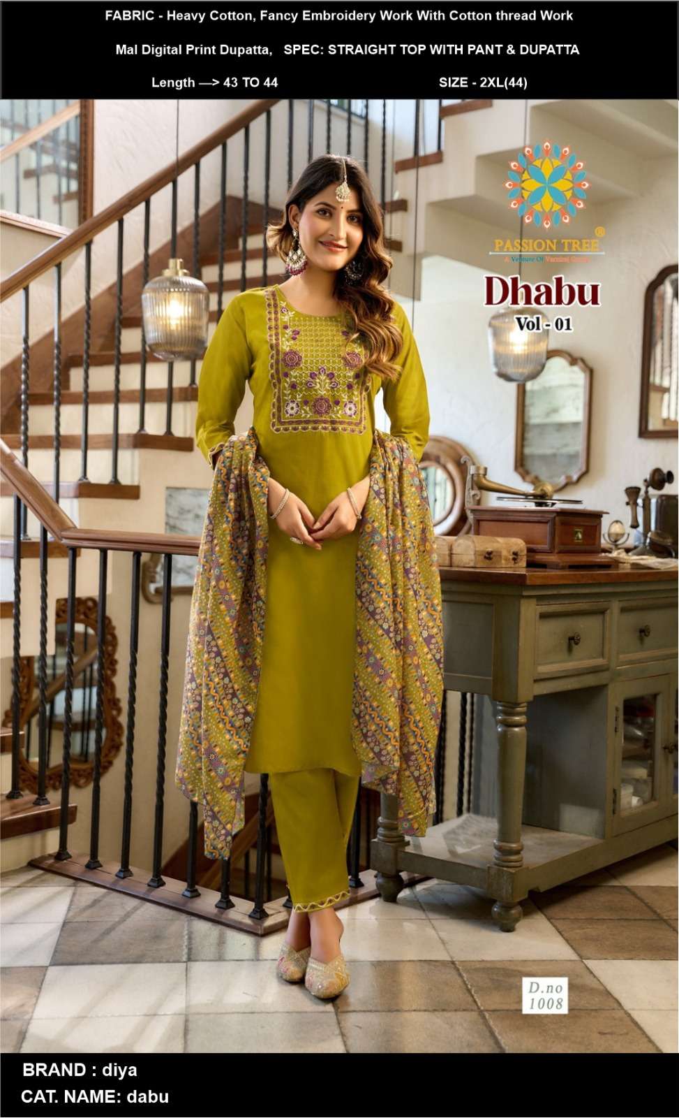 PASSION LAUNCHING NEW STRAIGHT KURTI WITH PANT & DUPATTA DHABU VOL-1