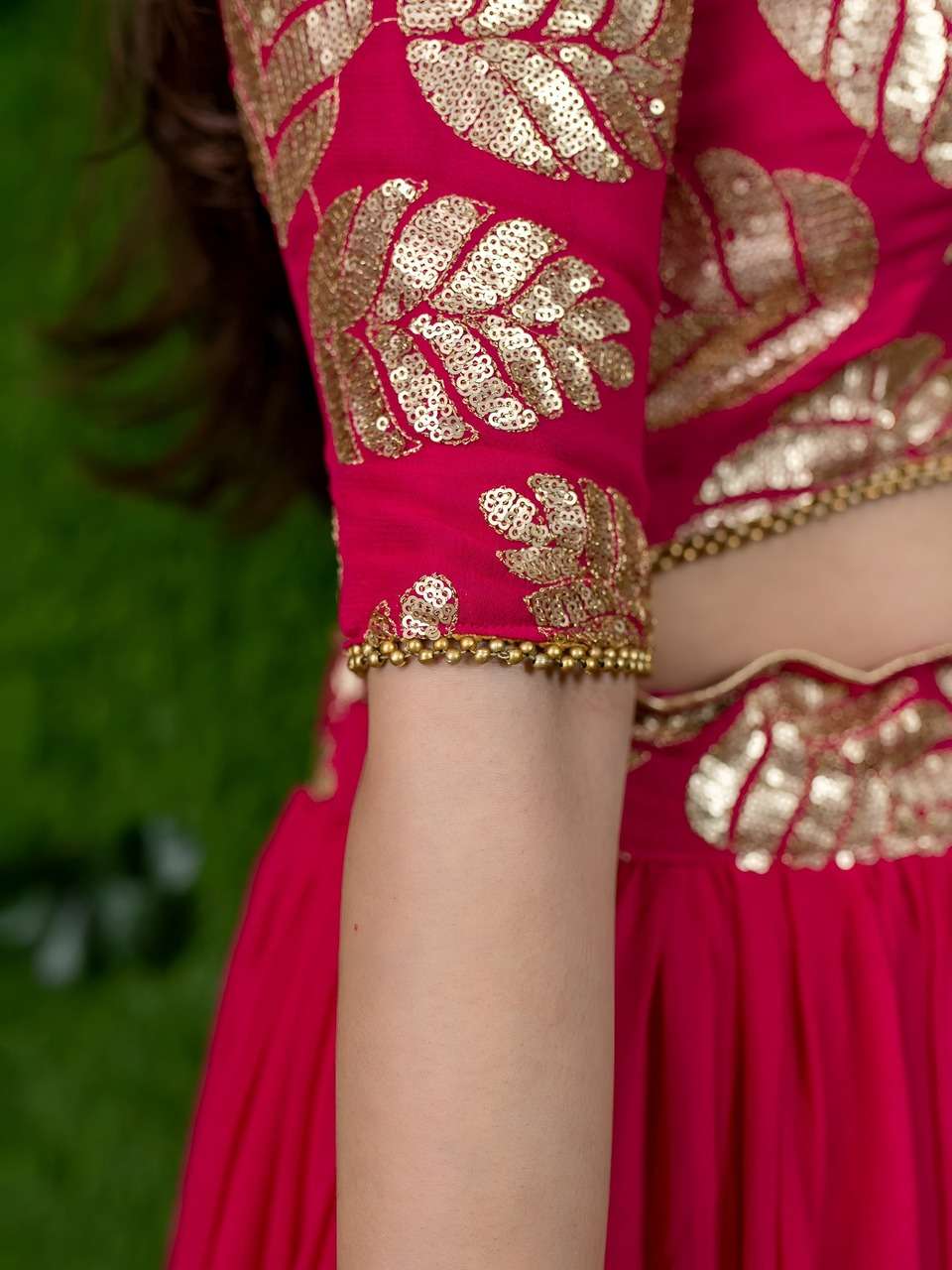 PINK DESIGNER LEHENGA WITH GOLDEN LEAF EMBROIDERY    
