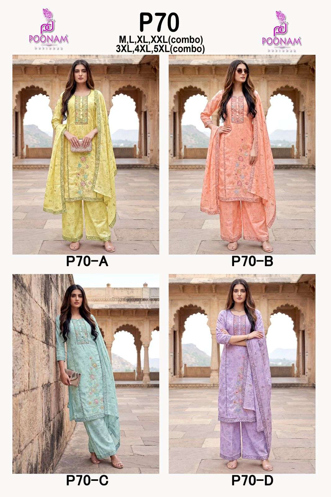 POONAM DESIGNER LAUNCH LINEN FABRIC WITH DIGITAL PRINT AND DESIGNER HANDWORK KURTI SET COLLECTION
