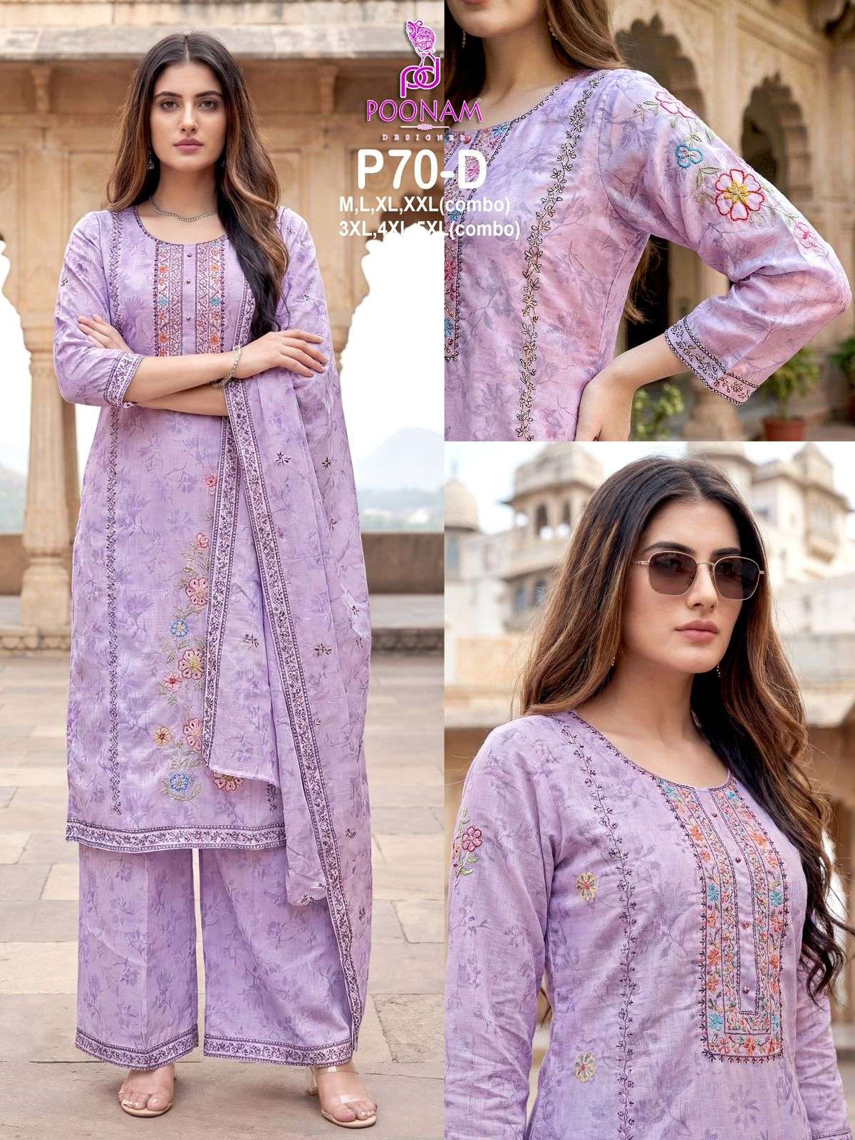 POONAM DESIGNER LAUNCH LINEN FABRIC WITH DIGITAL PRINT AND DESIGNER HANDWORK KURTI SET COLLECTION