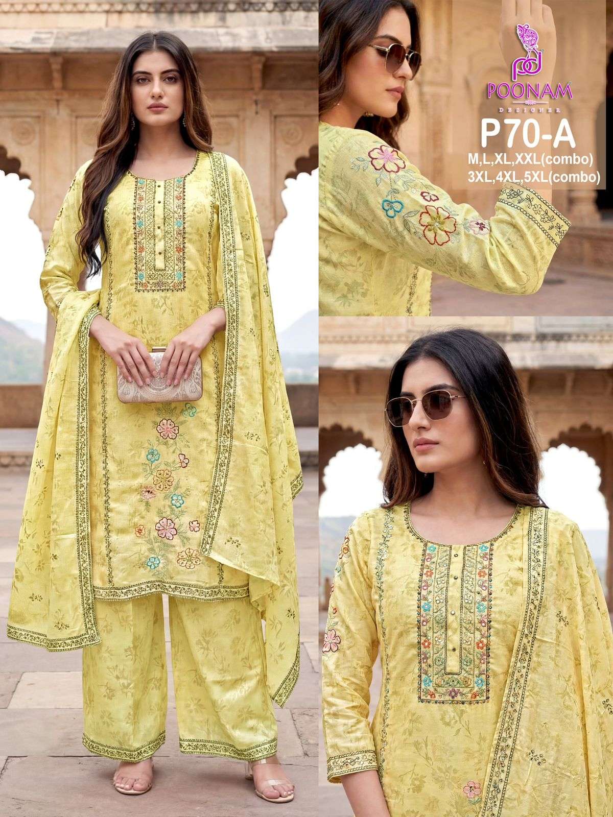 POONAM DESIGNER LAUNCH LINEN FABRIC WITH DIGITAL PRINT AND DESIGNER HANDWORK KURTI SET COLLECTION