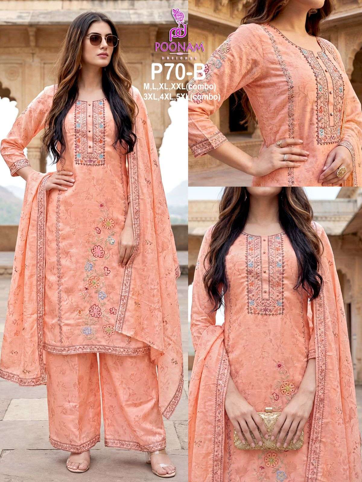 POONAM DESIGNER LAUNCH LINEN FABRIC WITH DIGITAL PRINT AND DESIGNER HANDWORK KURTI SET COLLECTION