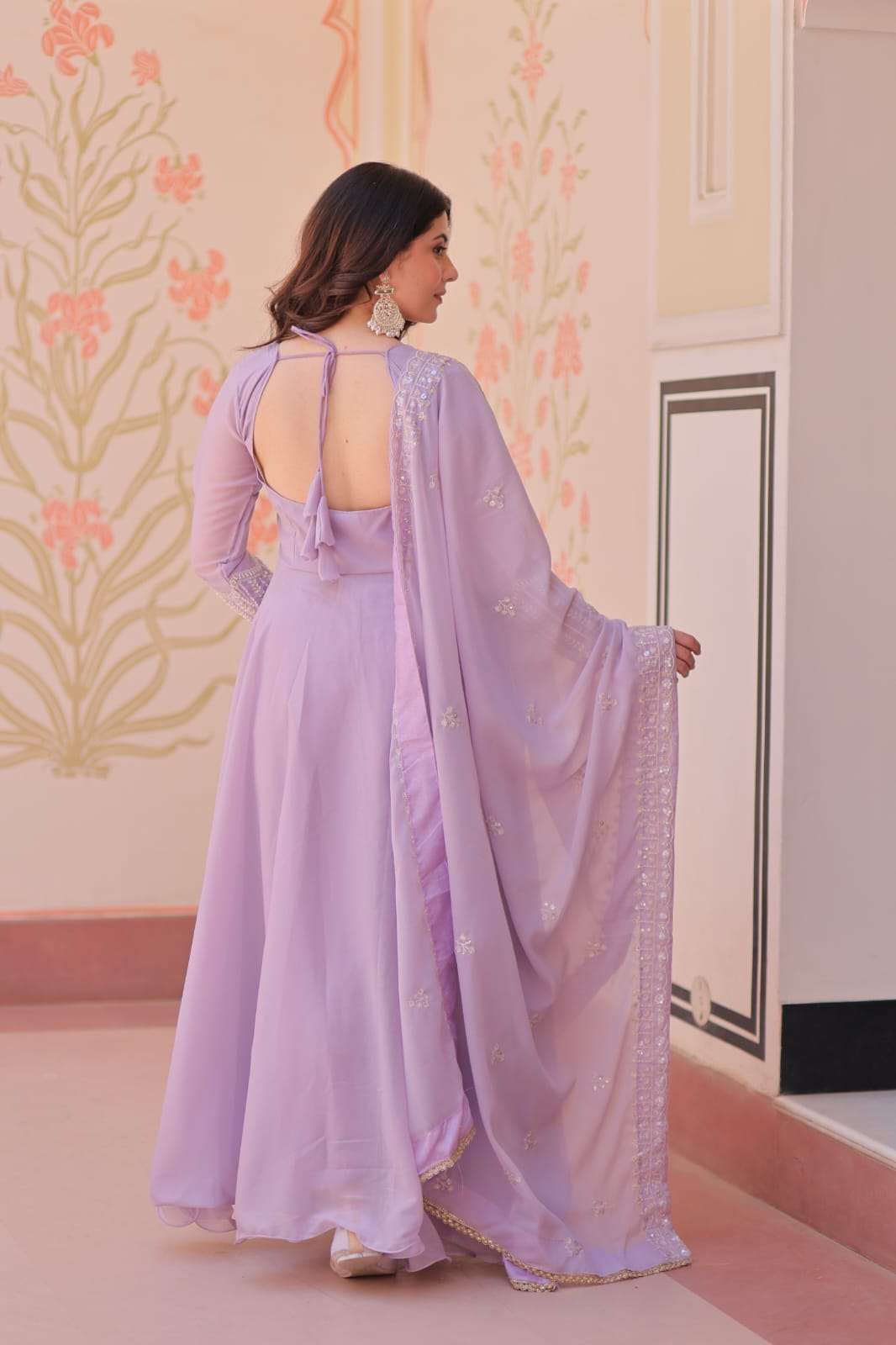 PREMIUM STAR GEORGETTE WITH RICH SEQUENCE CODING AND BEADS EMBROIDERY WORK READYMADE GOWN-DUPATTA SET 