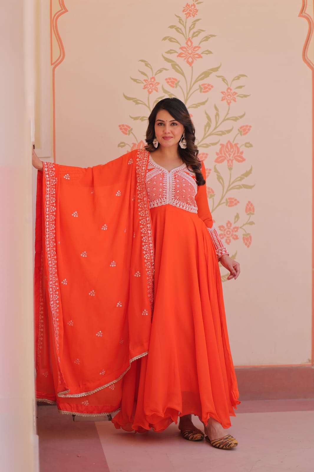 PREMIUM STAR GEORGETTE WITH RICH SEQUENCE CODING AND BEADS EMBROIDERY WORK READYMADE GOWN-DUPATTA SET 
