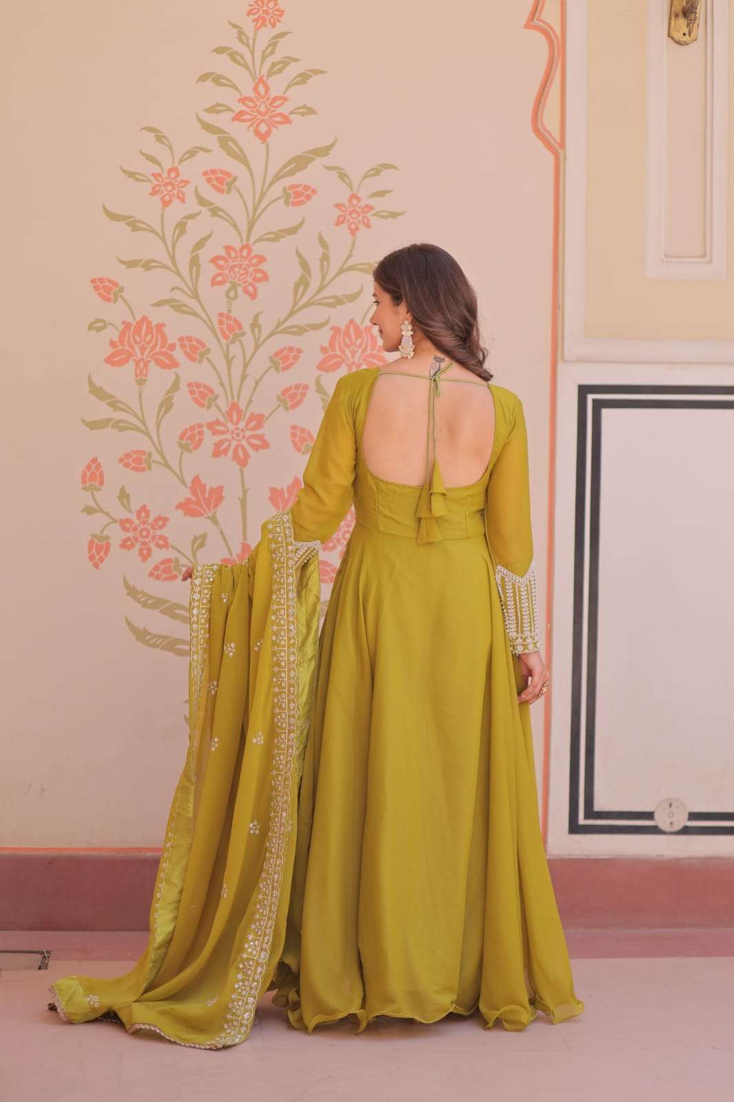 PREMIUM STAR GEORGETTE WITH RICH SEQUENCE CODING AND BEADS EMBROIDERY WORK READYMADE GOWN-DUPATTA SET 