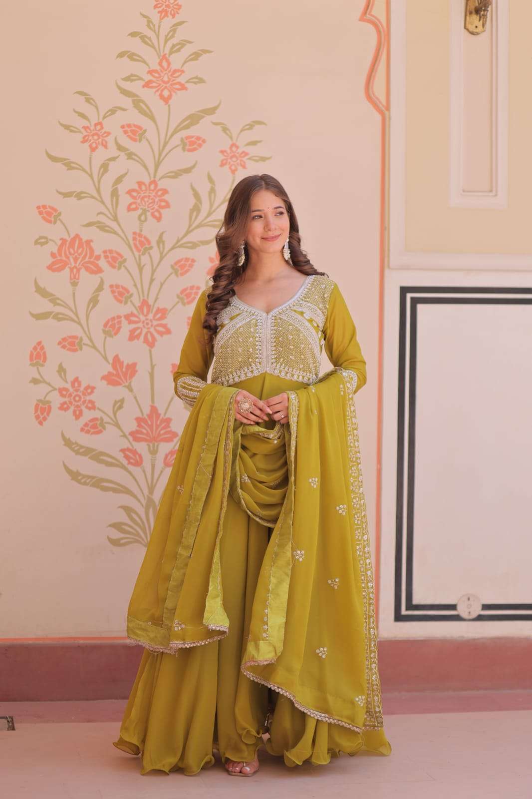 PREMIUM STAR GEORGETTE WITH RICH SEQUENCE CODING AND BEADS EMBROIDERY WORK READYMADE GOWN-DUPATTA SET 