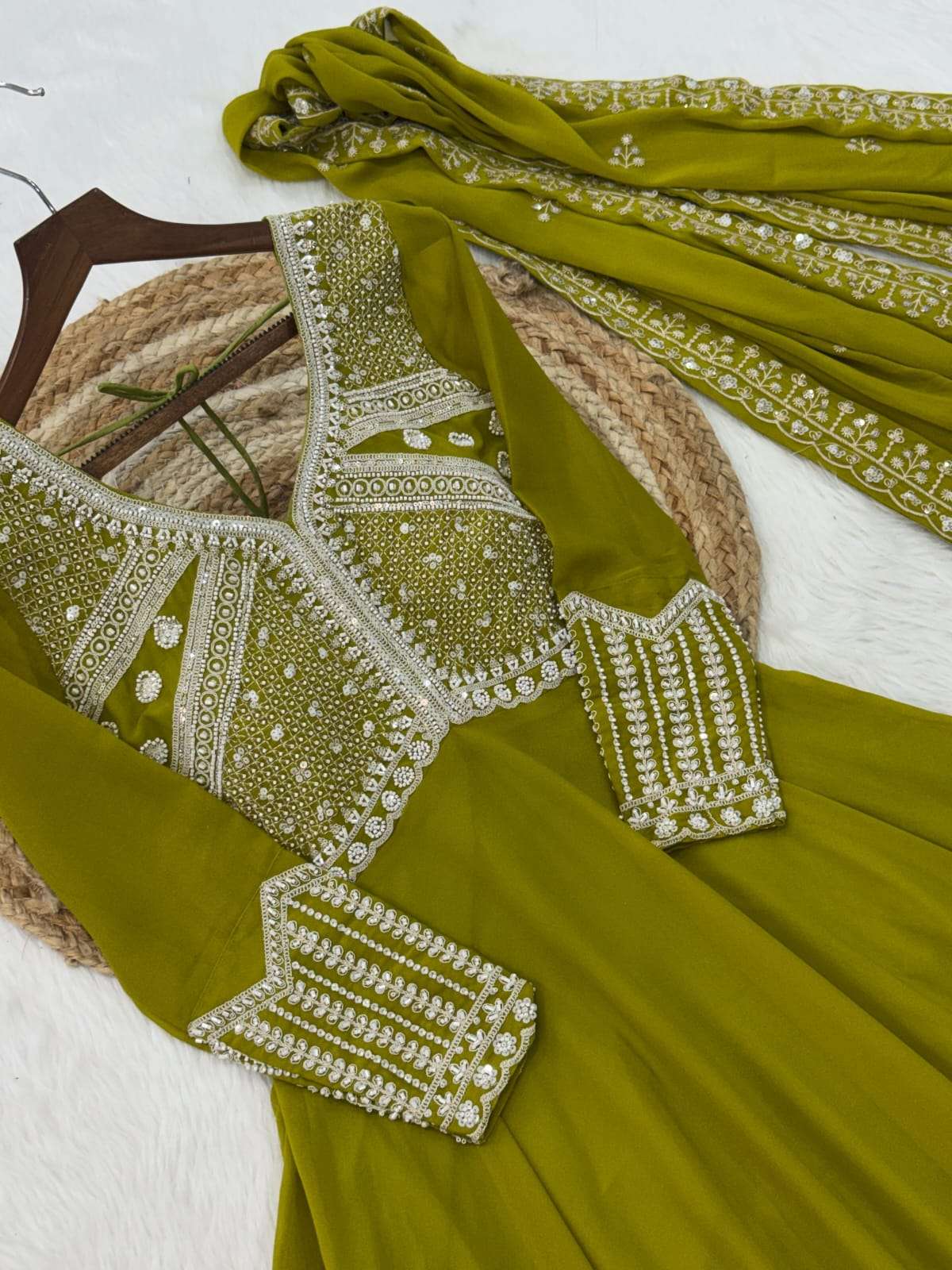PREMIUM STAR GEORGETTE WITH RICH SEQUENCE CODING AND BEADS EMBROIDERY WORK READYMADE GOWN-DUPATTA SET 