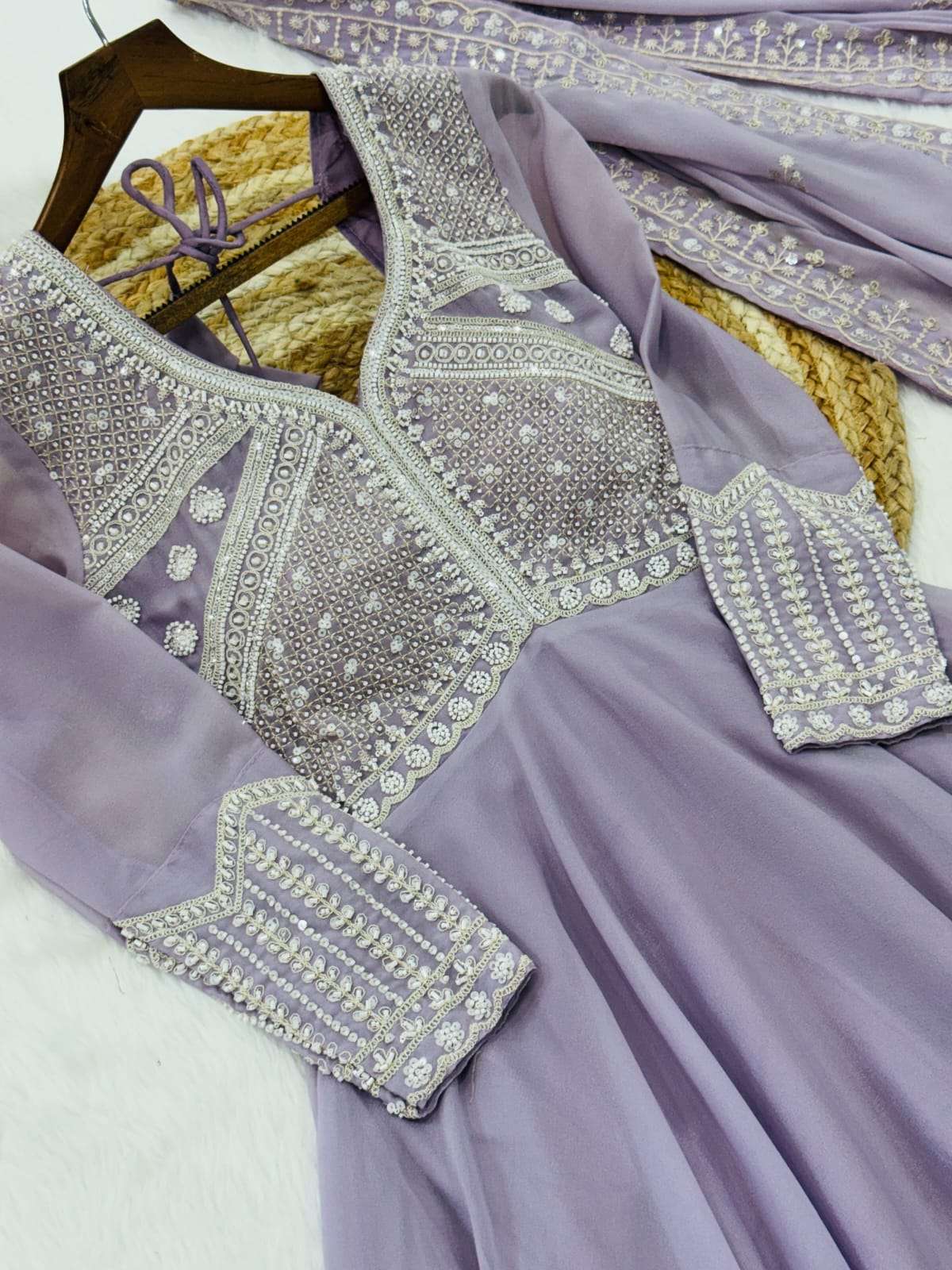 PREMIUM STAR GEORGETTE WITH RICH SEQUENCE CODING AND BEADS EMBROIDERY WORK READYMADE GOWN-DUPATTA SET 