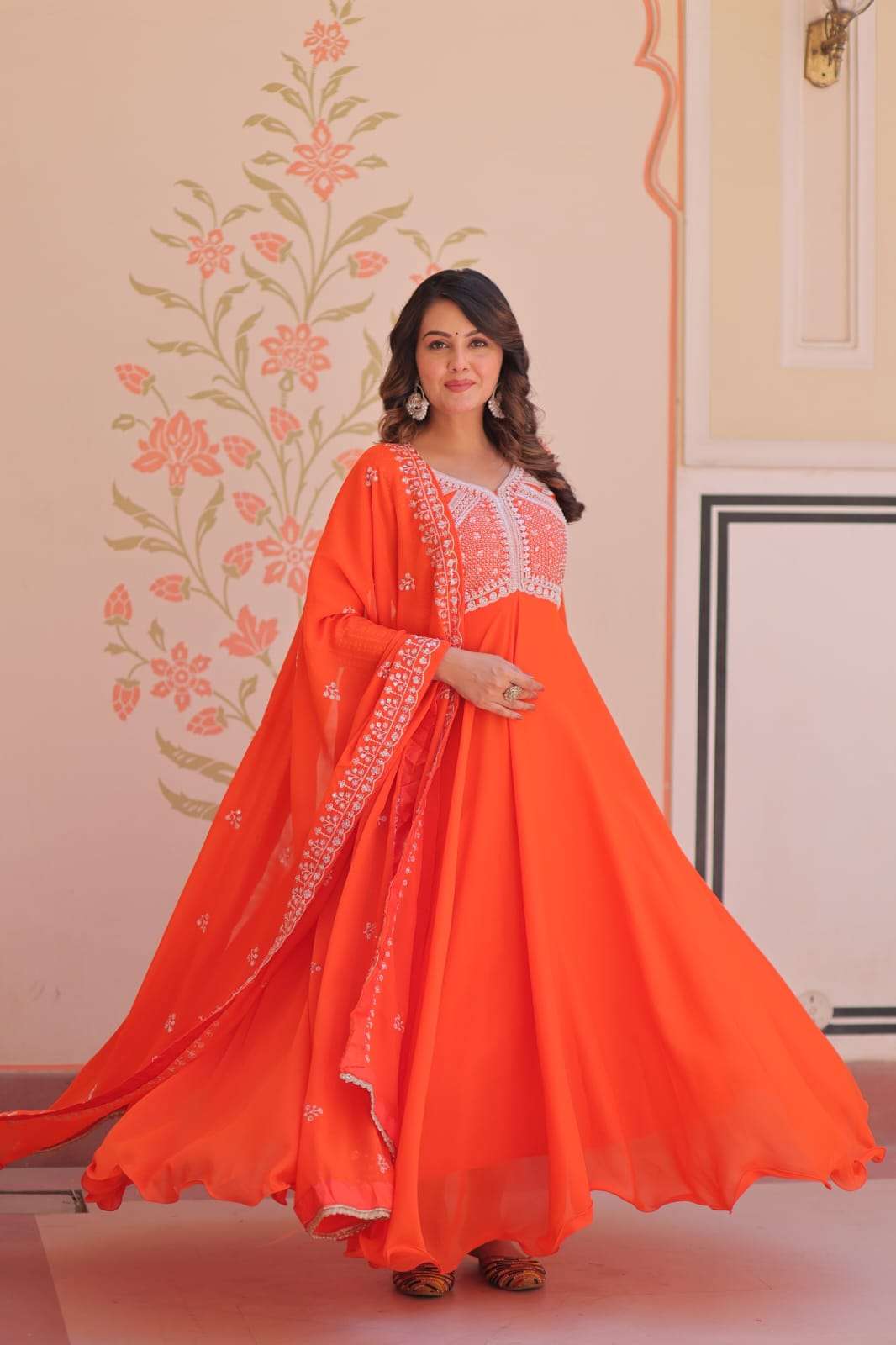 PREMIUM STAR GEORGETTE WITH RICH SEQUENCE CODING AND BEADS EMBROIDERY WORK READYMADE GOWN-DUPATTA SET 