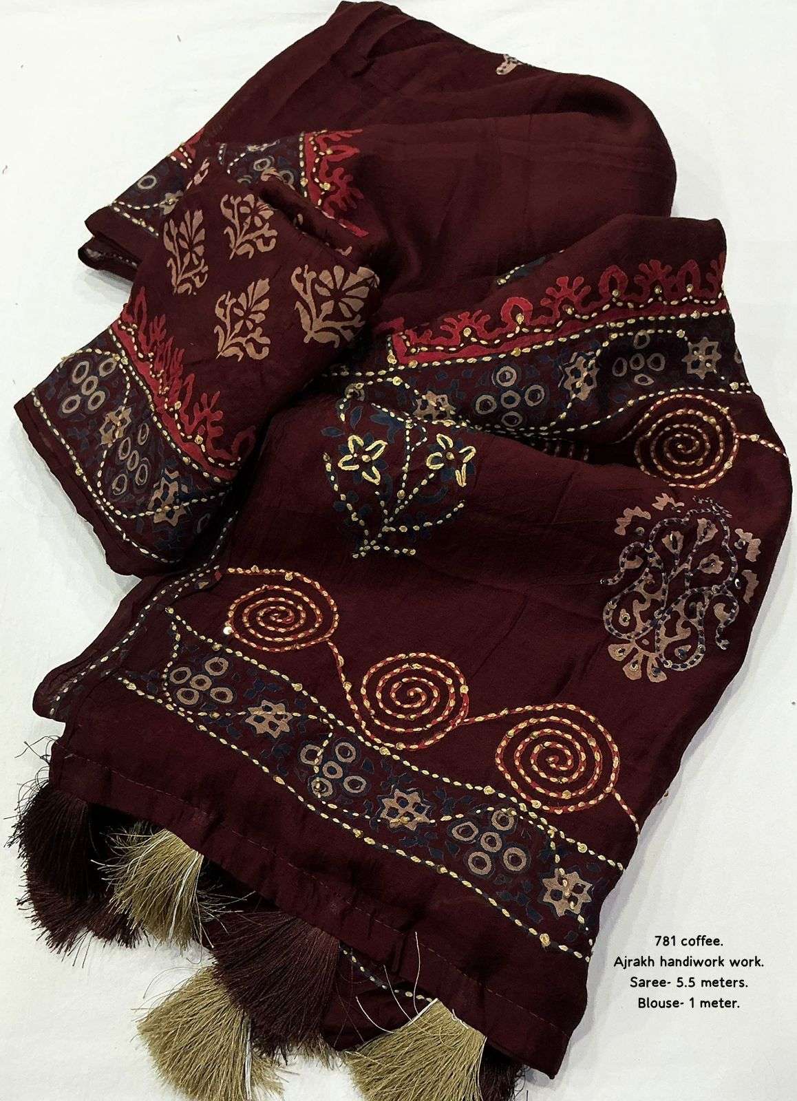 PURE CHANDERI COTTON SAREE WITH HAND BLOCK AJRAKH PRINTS 