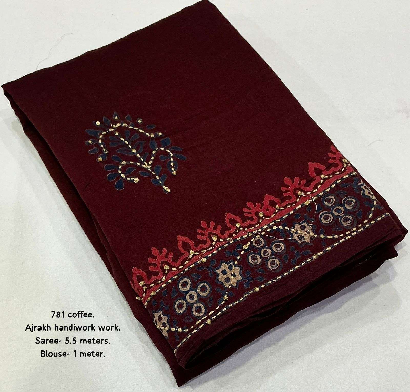 PURE CHANDERI COTTON SAREE WITH HAND BLOCK AJRAKH PRINTS 
