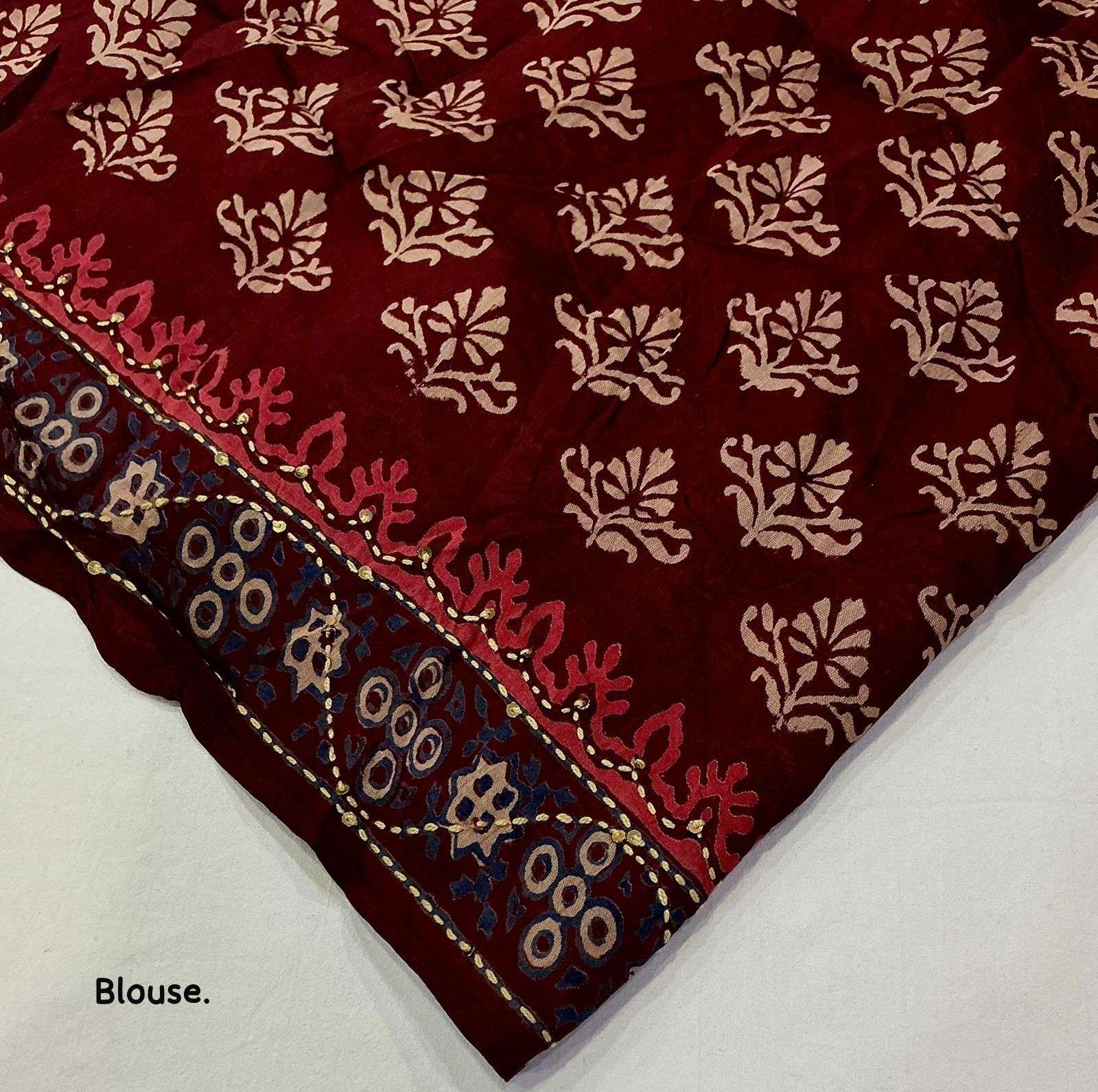 PURE CHANDERI COTTON SAREE WITH HAND BLOCK AJRAKH PRINTS 