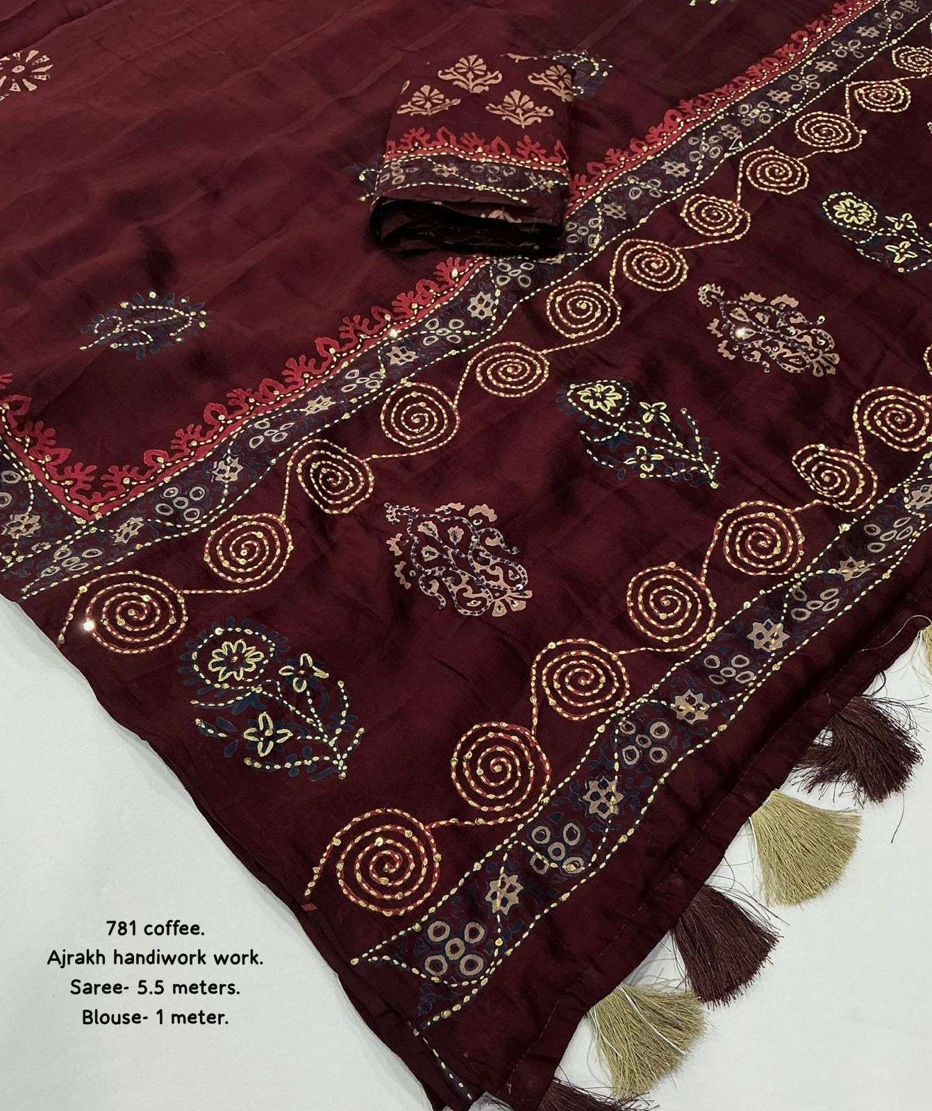 PURE CHANDERI COTTON SAREE WITH HAND BLOCK AJRAKH PRINTS 