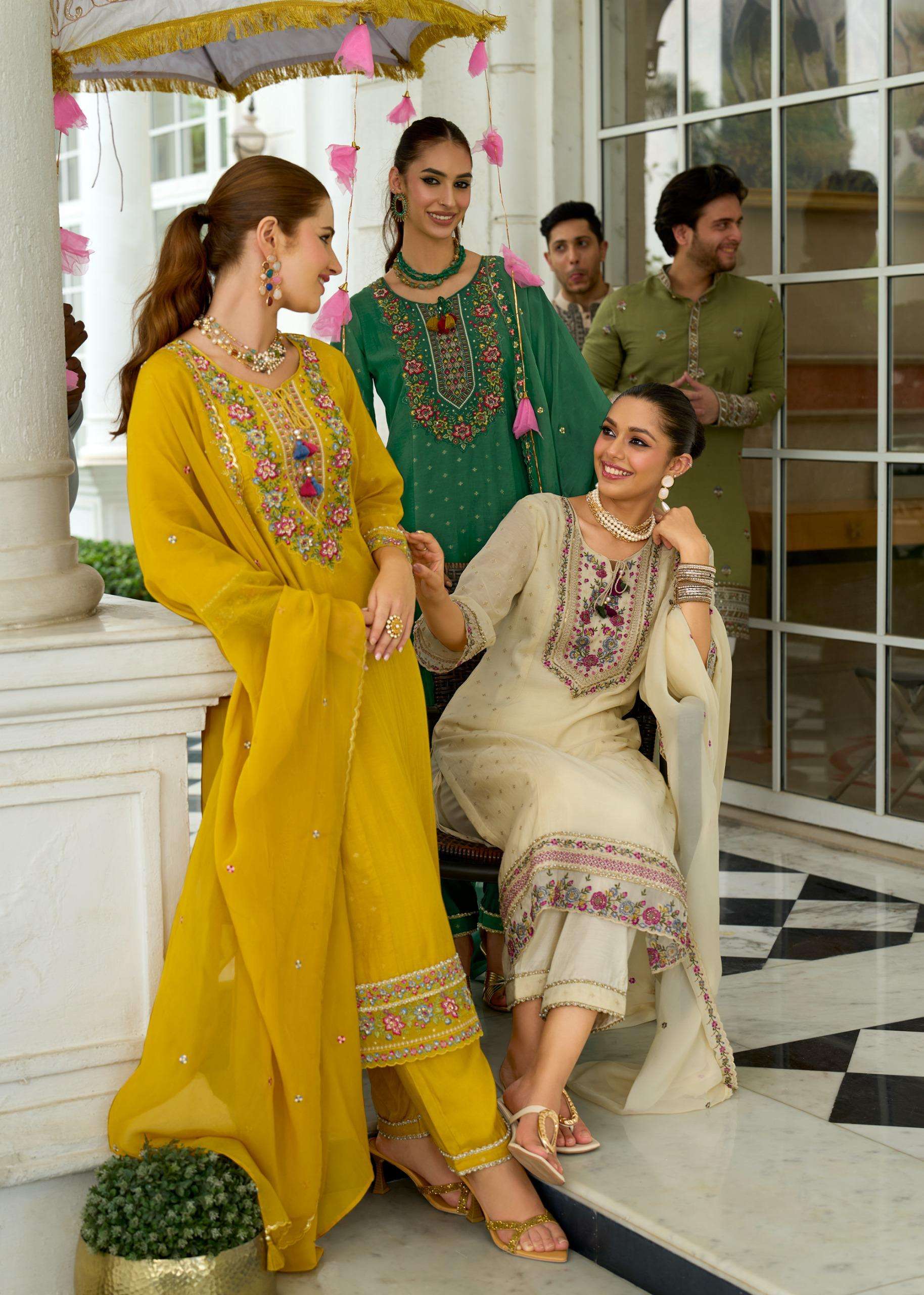 PURE MULL CHANDERI JECARD WITH HAND WORK AND EMBROIDERY KURTI SET BY SAWARIYA