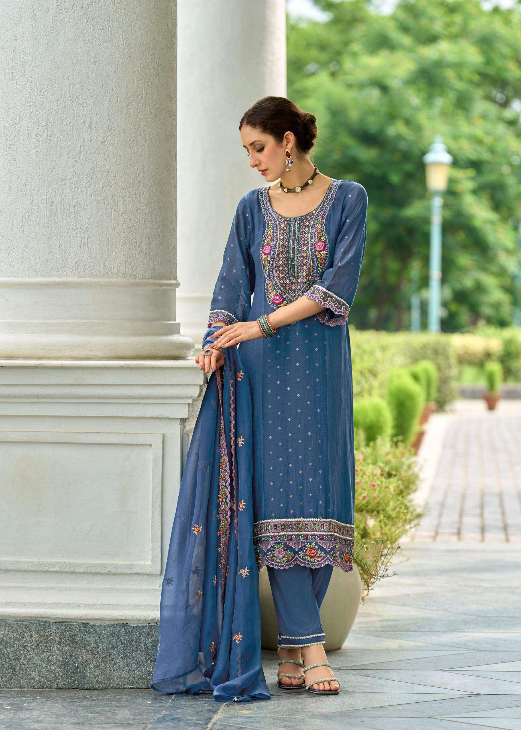 PURE MULL CHANDERI JECARD WITH HAND WORK AND EMBROIDERY KURTI SET BY SAWARIYA
