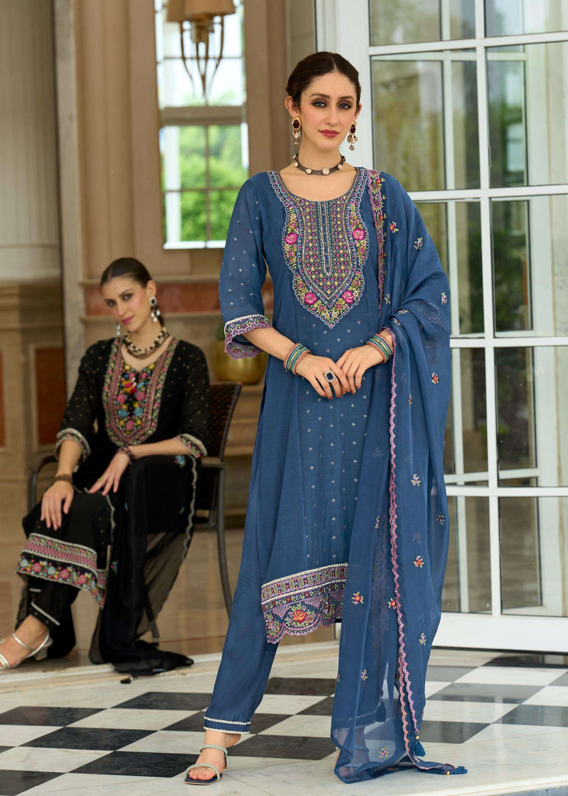 PURE MULL CHANDERI JECARD WITH HAND WORK AND EMBROIDERY KURTI SET BY SAWARIYA