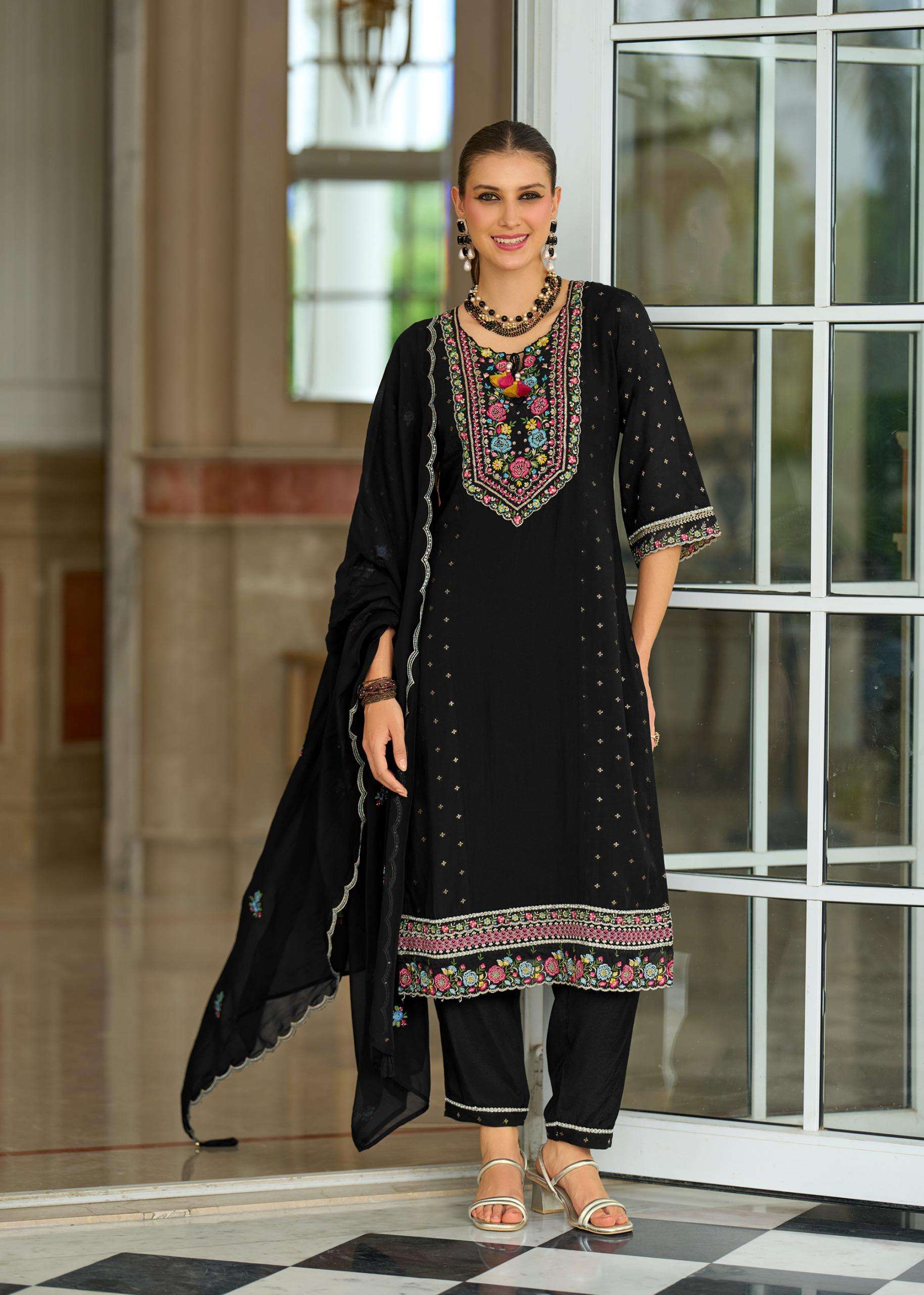 PURE MULL CHANDERI JECARD WITH HAND WORK AND EMBROIDERY KURTI SET BY SAWARIYA