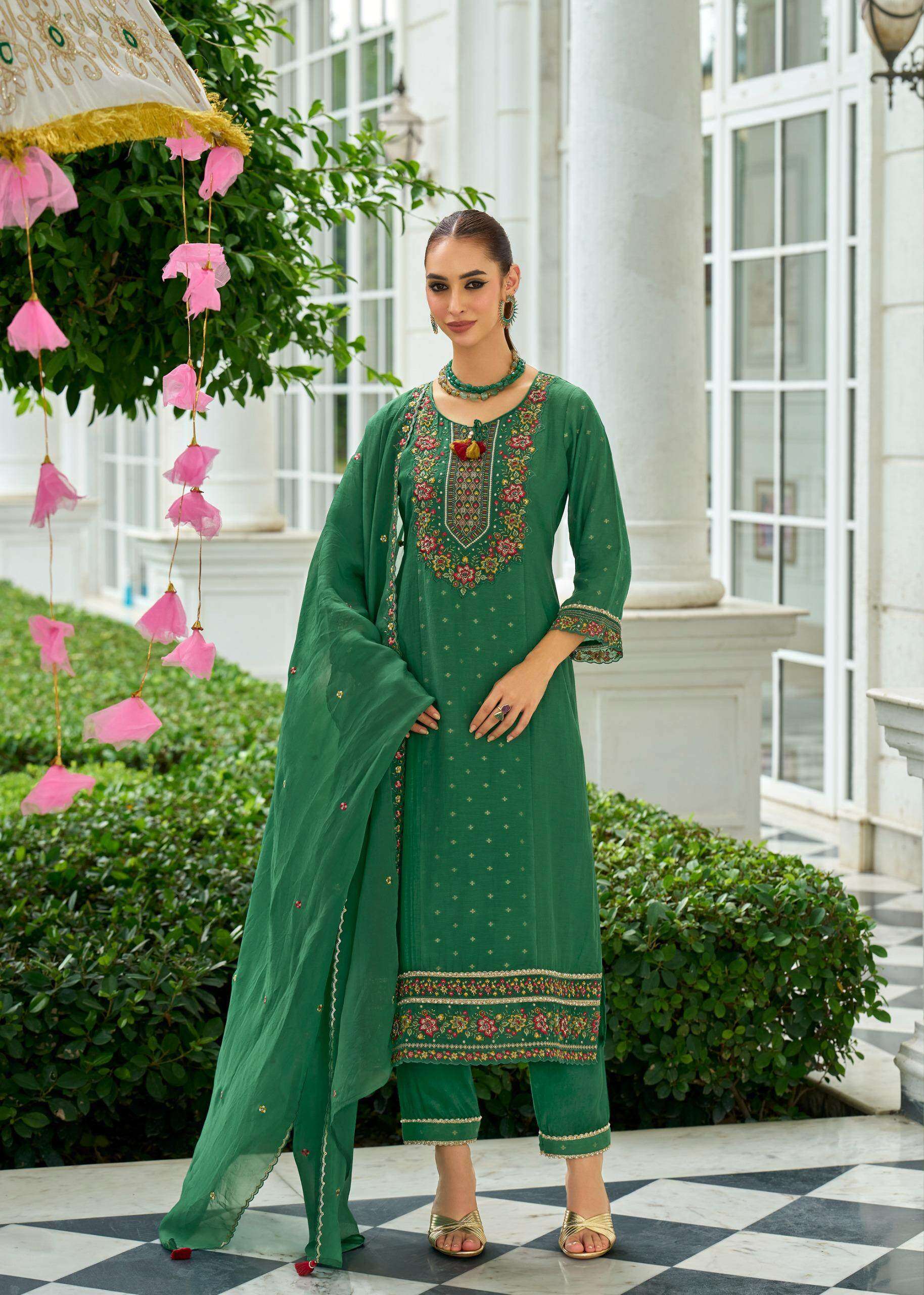 PURE MULL CHANDERI JECARD WITH HAND WORK AND EMBROIDERY KURTI SET BY SAWARIYA