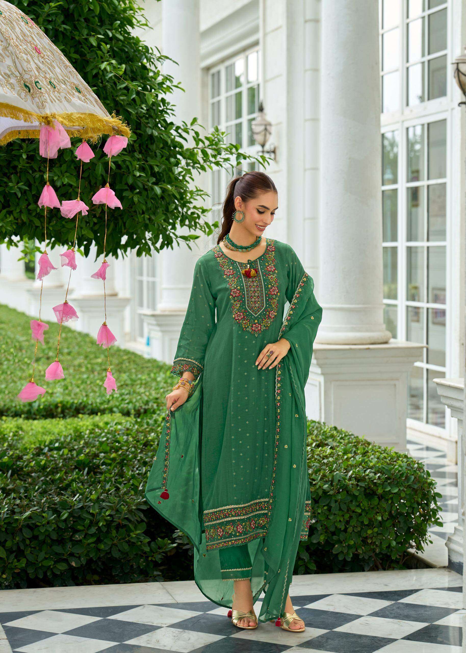 PURE MULL CHANDERI JECARD WITH HAND WORK AND EMBROIDERY KURTI SET BY SAWARIYA