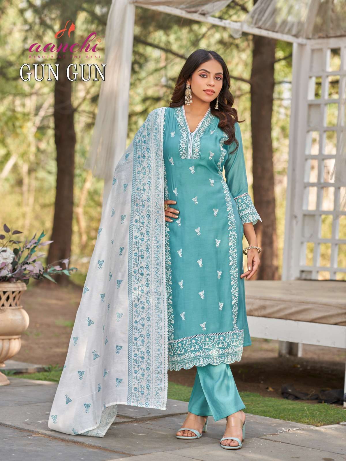 PURE MULL CHANDERI JECARD WITH HAND WORK AND EMBROIDERY KURTI SET BY SAWARIYA
