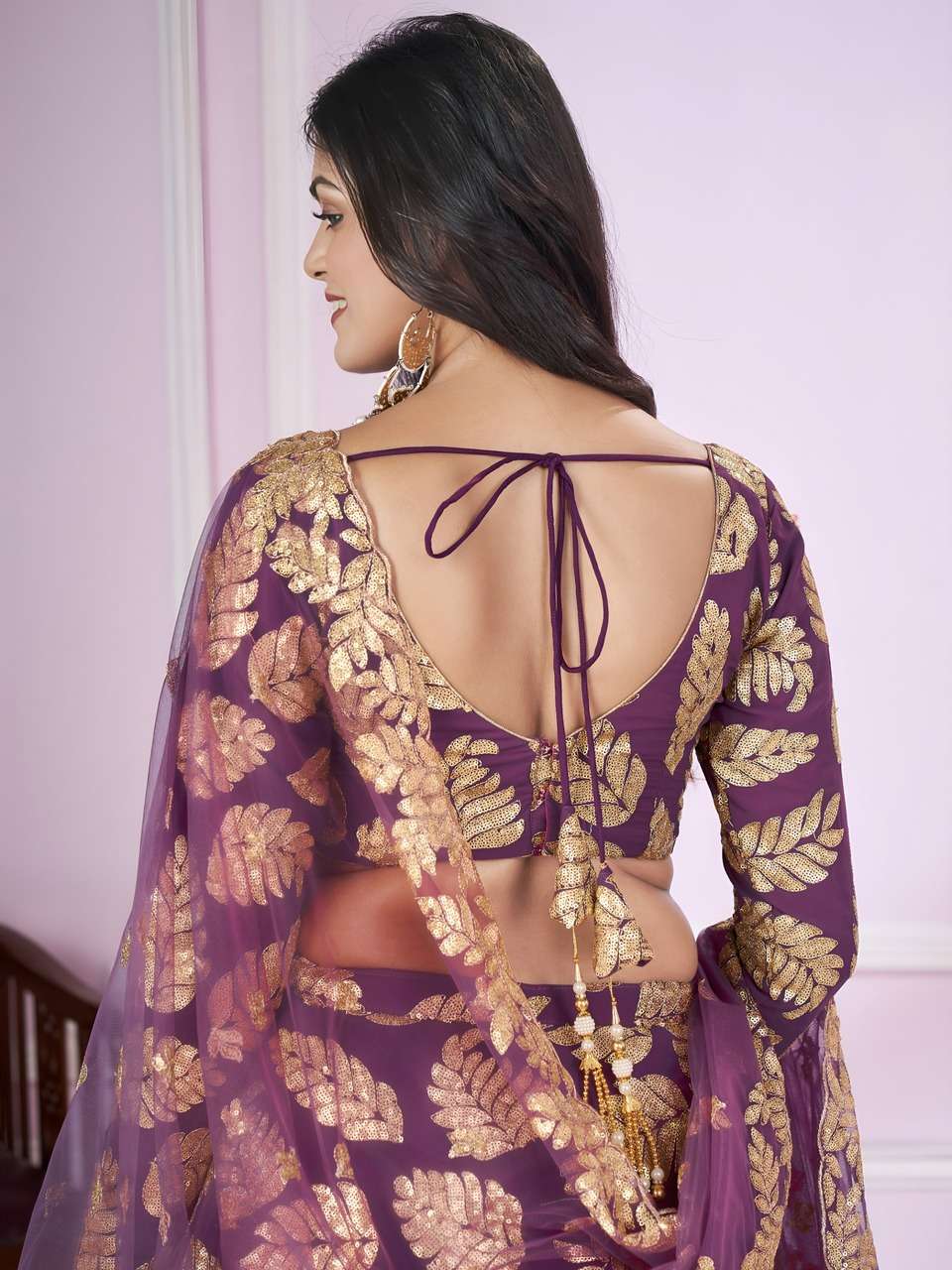 PURPLE SEQUENCE LEAF DESIGNER LEHENGA CHOLI                    