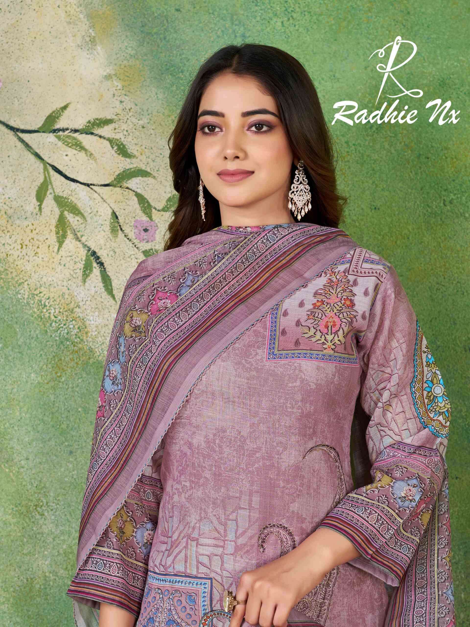  RADHIE NX LAUNCHING LINEN FABRIC WITH DIGITAL PRINT WITH HAND WORK KURTI SET