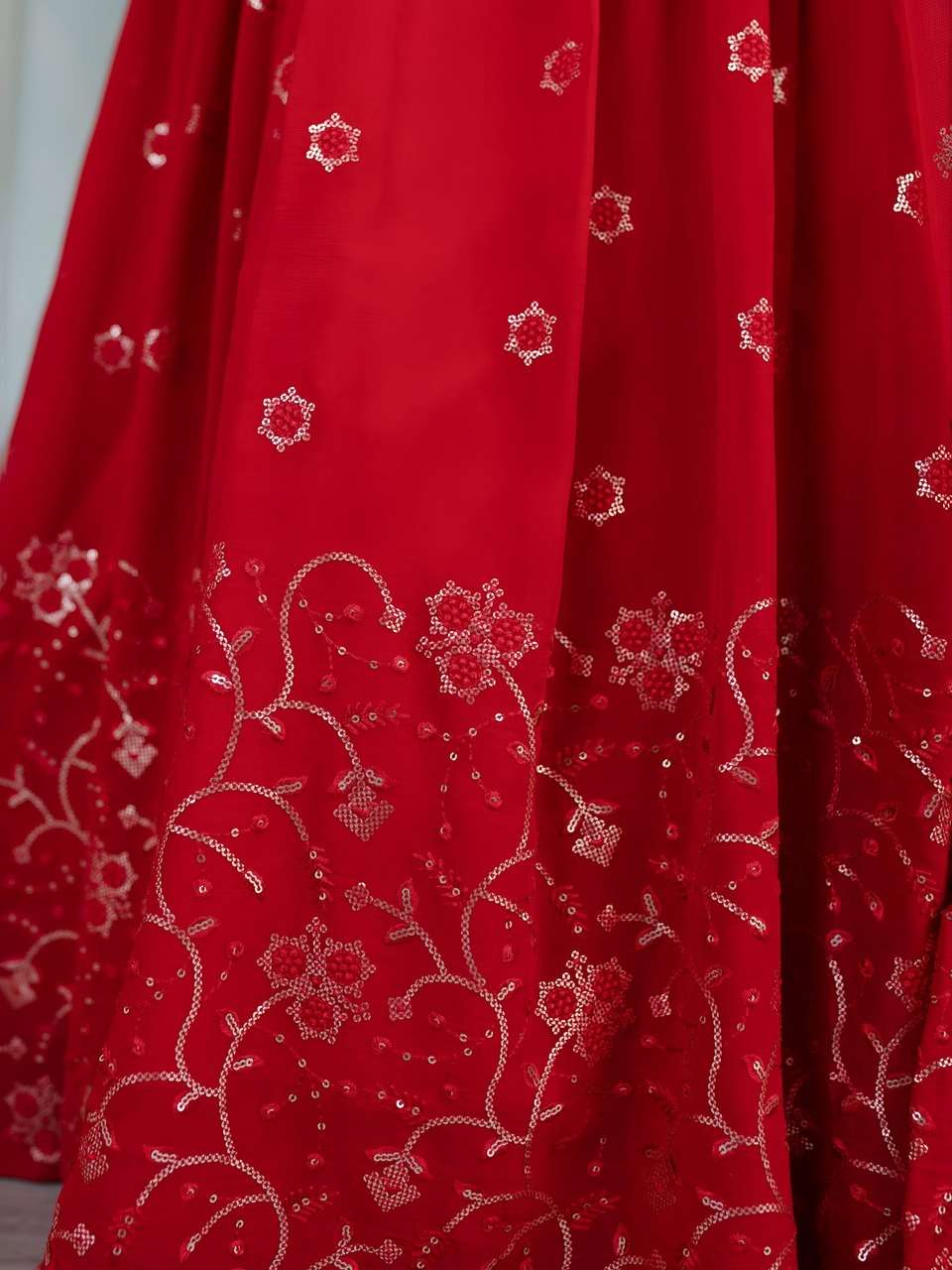 RED EMBROIDERED FESTIVAL LEHENGA CHOLI SET      
