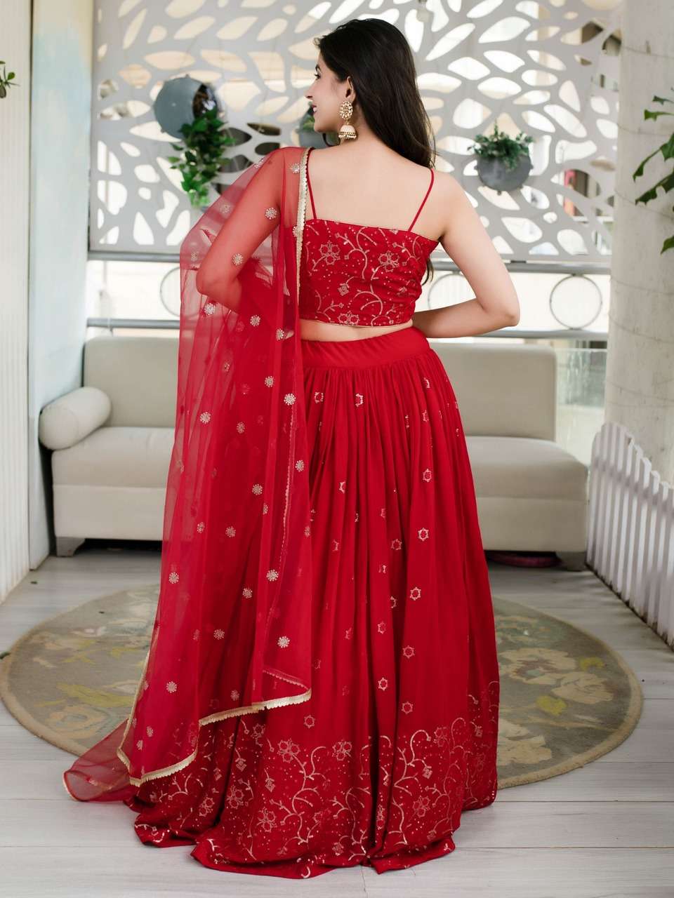 RED EMBROIDERED FESTIVAL LEHENGA CHOLI SET      